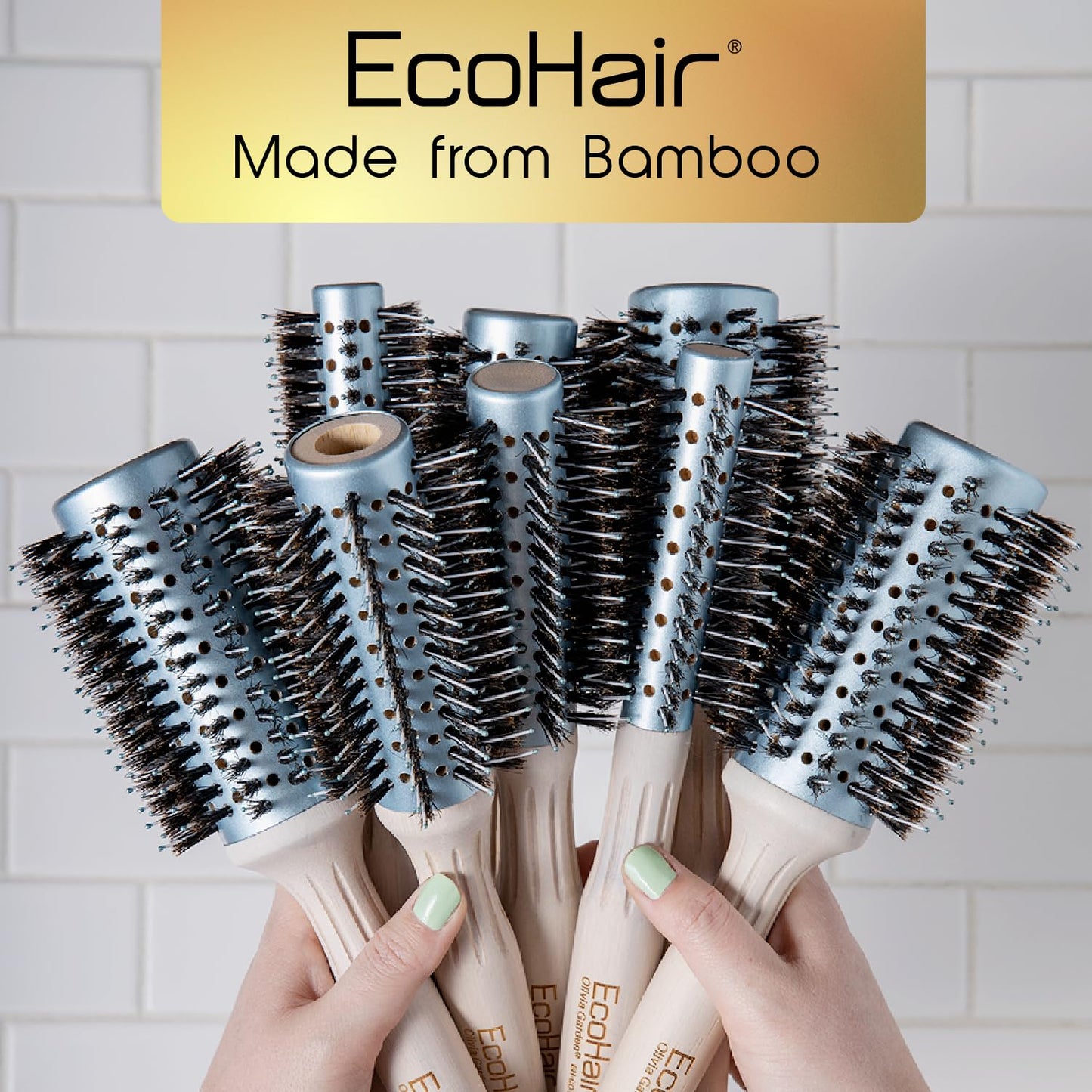 Gray Olivia Garden EcoHair Combo Vent Round Bamboo Hair Brush EH-BOX01