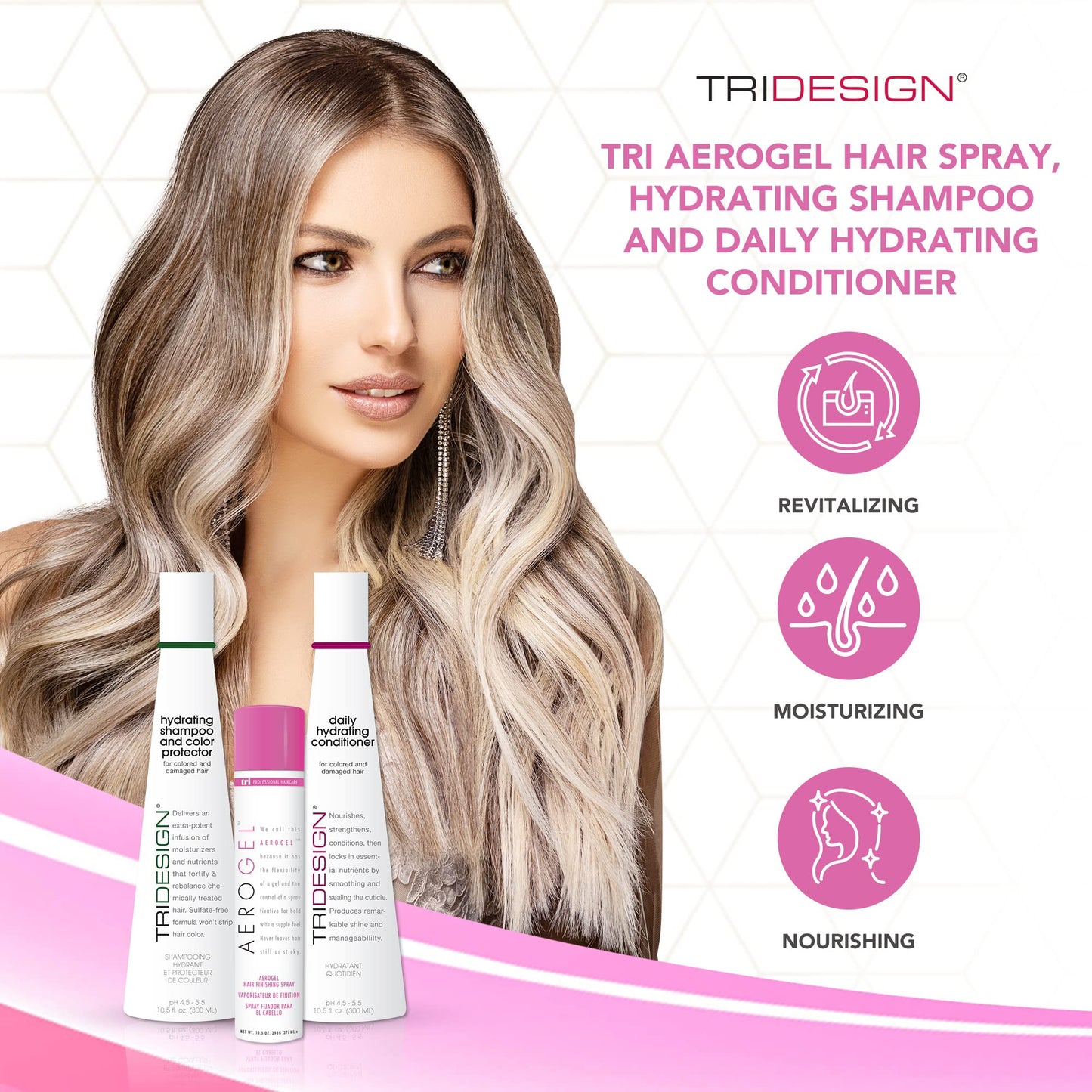 White Smoke TRI Design Aerogel Hairspray 10.5 oz., Hydrating Shampoo and Daily Hydrating Conditioner 10.5 oz. - Color Safe Shampoo and Conditioner with Hairspray for Women and Men