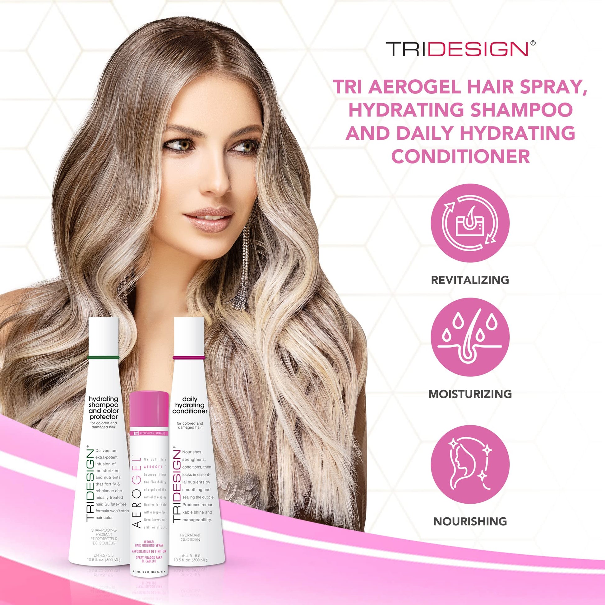 White Smoke TRI Design Aerogel Hairspray 10.5 oz., Hydrating Shampoo and Daily Hydrating Conditioner 10.5 oz. - Color Safe Shampoo and Conditioner with Hairspray for Women and Men