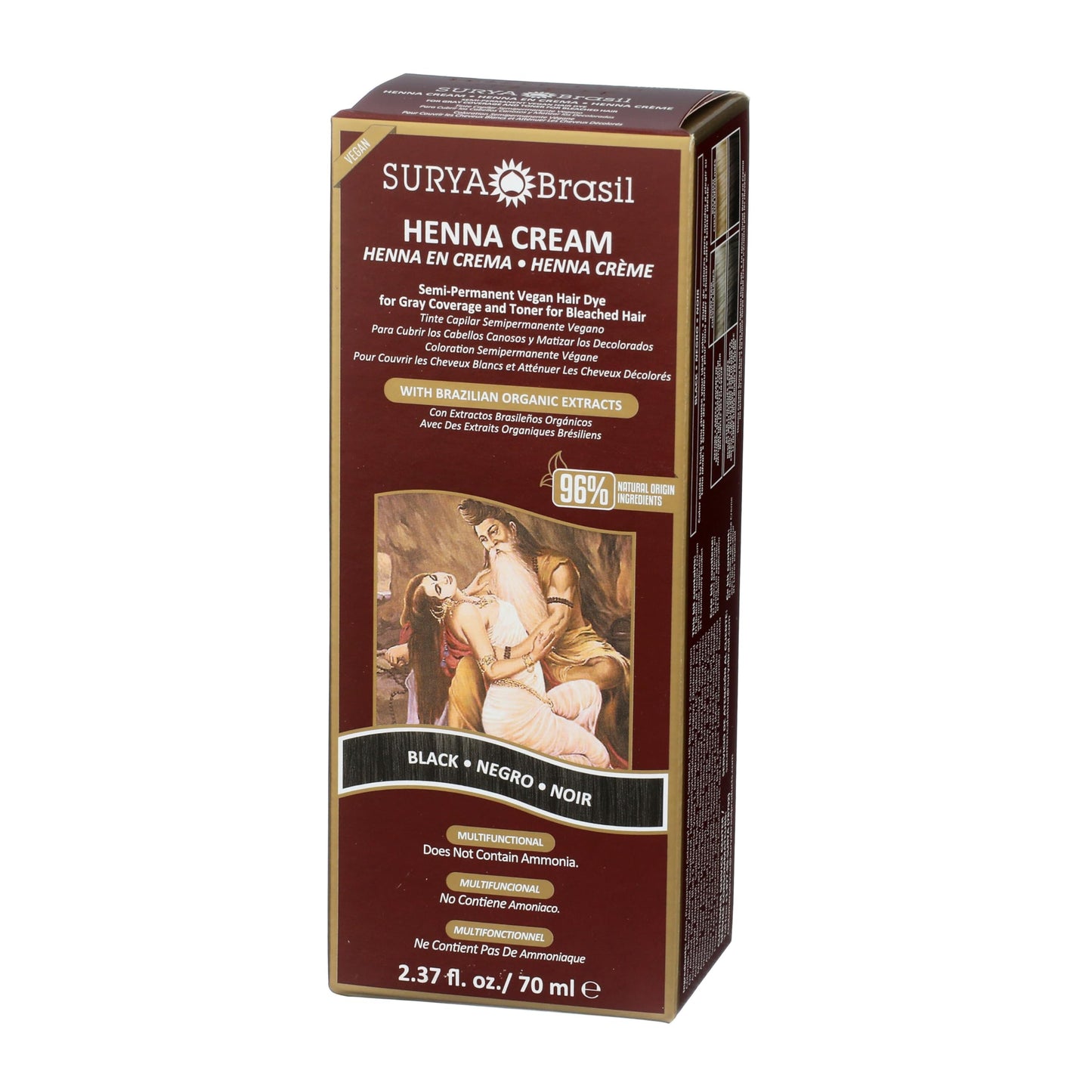Saddle Brown Surya Brasil - Henna Cream for Gray Coverage, Semi Permanent Natural Henna Deep Conditioning Hair Color Treatment, Black, 2.37 oz / 70 ml