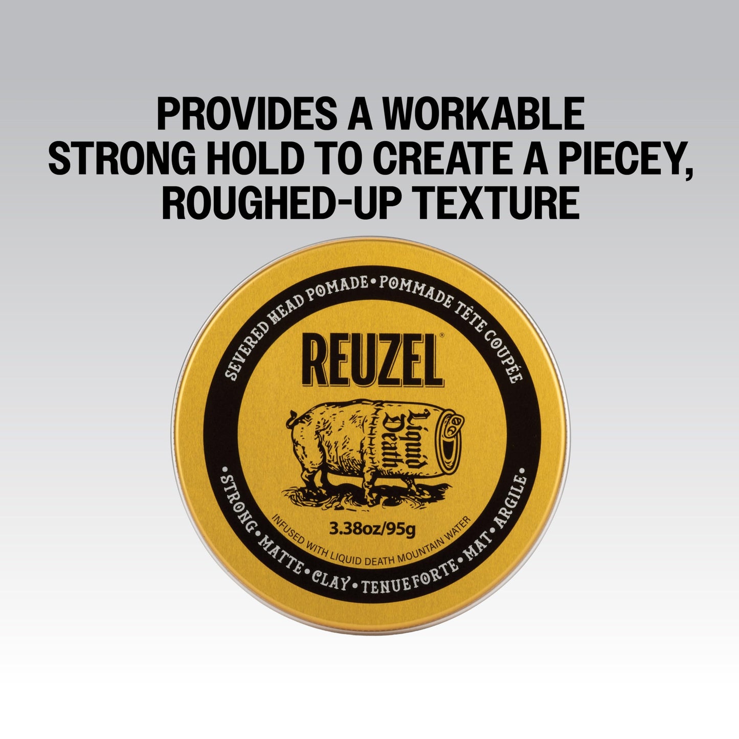 White Smoke REUZEL and Liquid Death Severed Head Matte Clay Pomade, Strong All Day Hold, Water Soluble, Matte Finish and Non-Greasy Formula, Easy To Wash Out, For All Hair Types, 3.38 oz