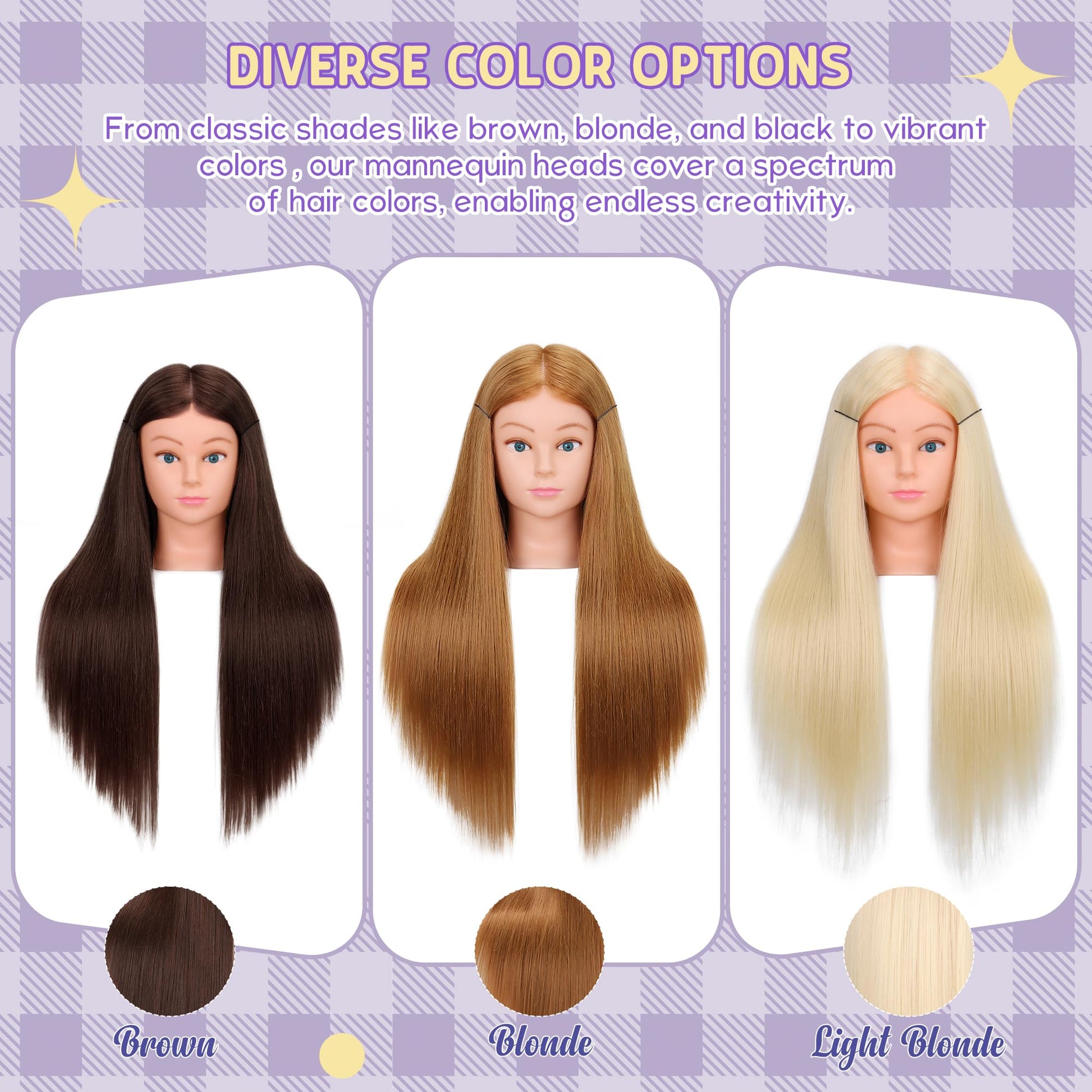 White Smoke Mannequin Head with 80% Real Hair for Cosmetology, 26-28" Light Brown Hairdresser Training Head with Clamp Holder and Tool (Blonde)