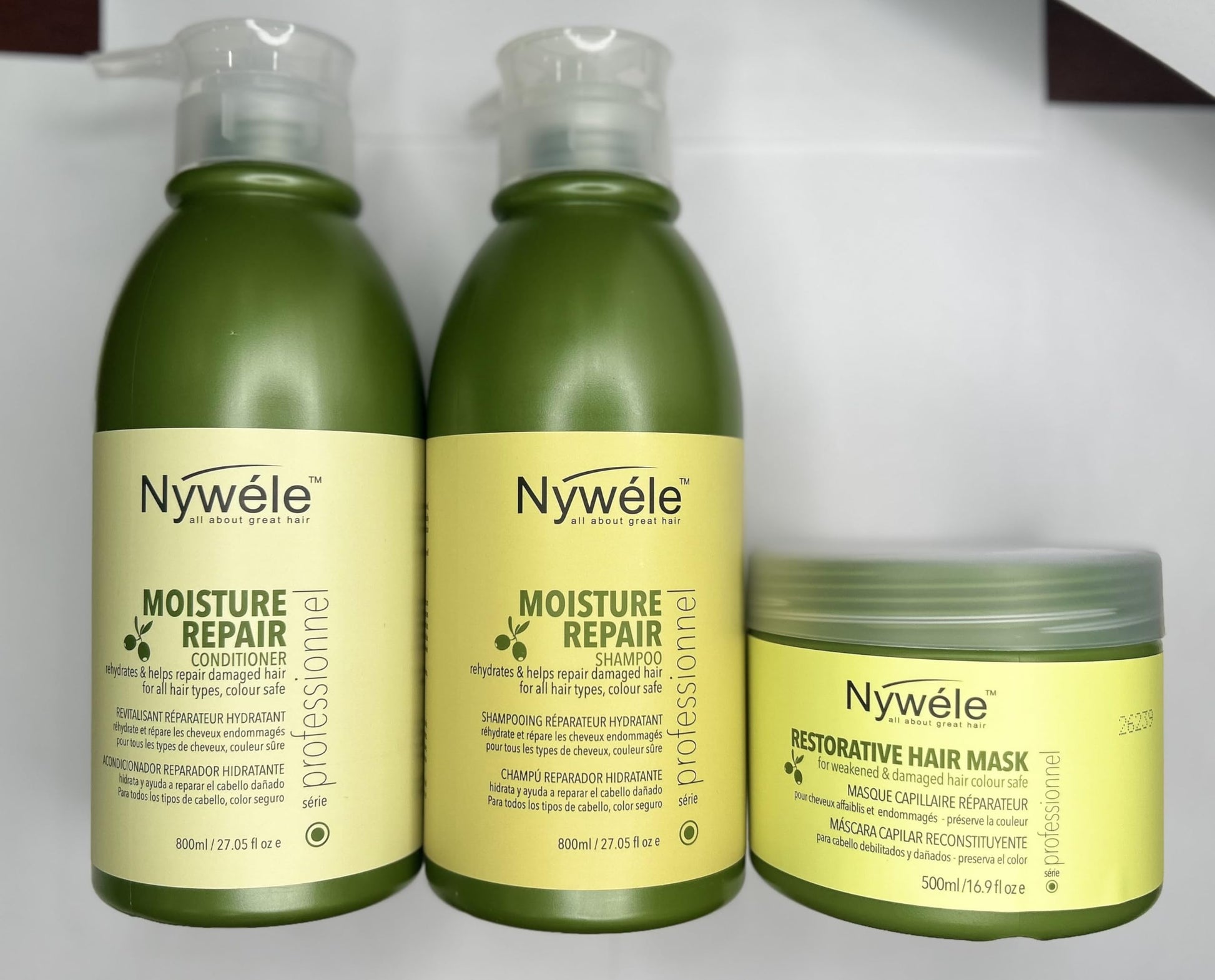 Light Gray Nywele Professional Moisture Repair Shampoo & Conditioner 27oz and Hair Mask 16.9oz