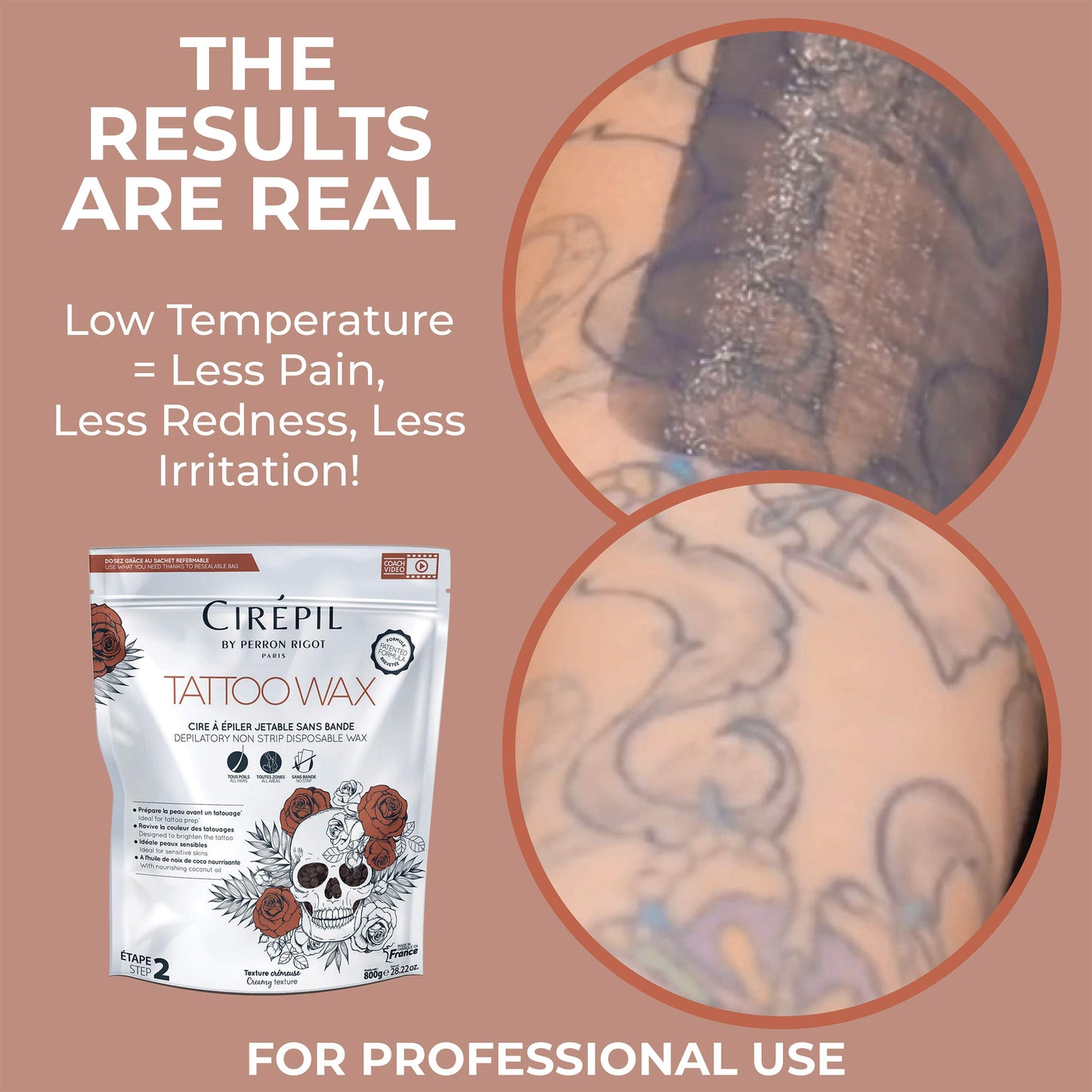 Rosy Brown Cirepil - TATTOO - Sublim Care - 800g, 28.22oz Patented Wax Beads for Tattooed Areas - Illuminates, Redefines & Brightens Skin