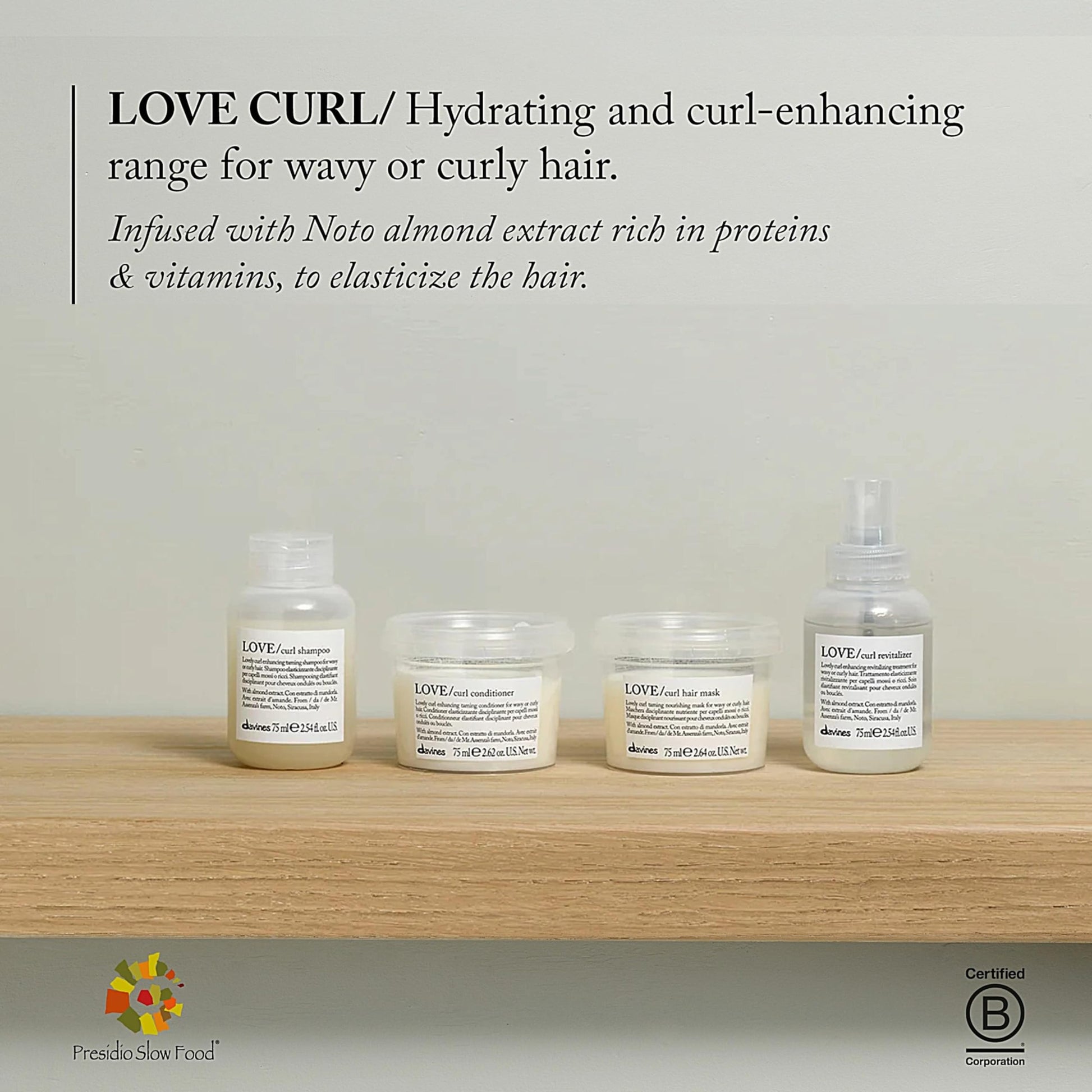 Gray Davines LOVE Curl Conditioner, Enhancing Taming Protein-Rich Formula for Wavy and Curly Hair - Elasticizing Treatment Gives Softness & Volume with Almond Extract, Travel Size, 2.54 Fl Oz
