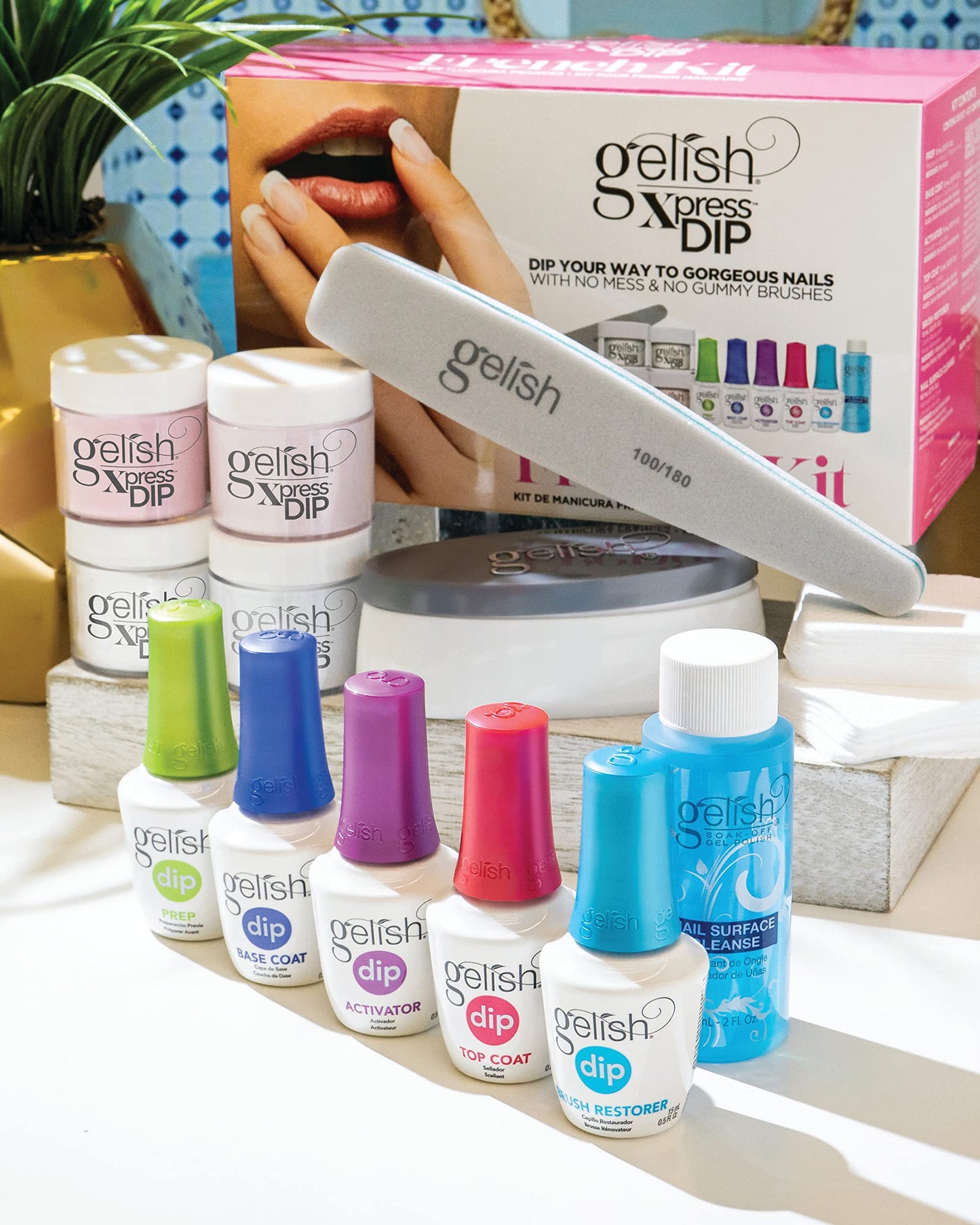 White Smoke Gelish Xpress Dip N Brush French Kit - Powder Colors, Built-In Activator, 21+ Days Chip Proof Wear, Nail Dip Powder, Nail Kit, Dipping