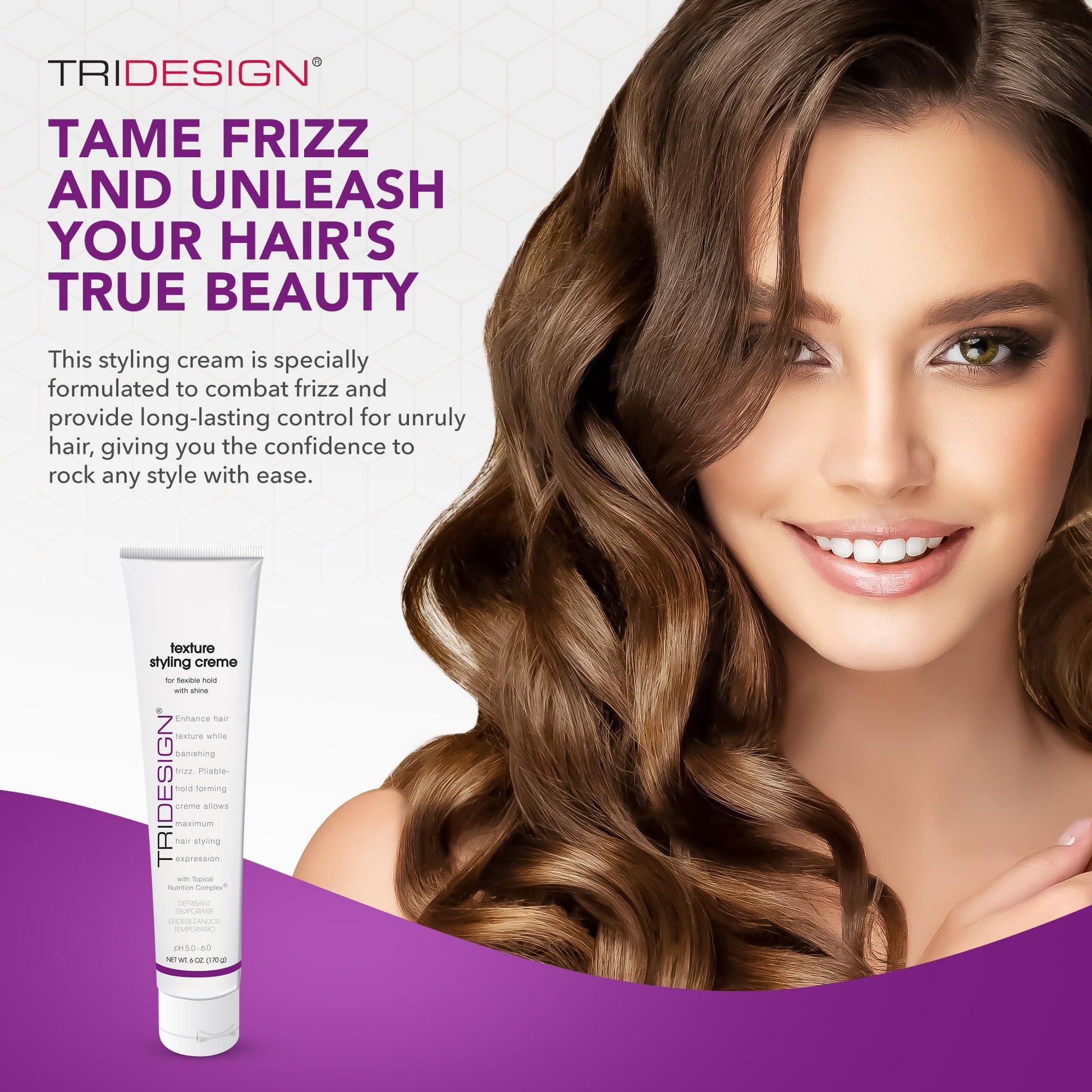 White Smoke TRIDESIGN Hair Care Texture Styling Creme – Versatile Hair Styling Cream for Smooth, Frizz-Free Hair – Hydrating Fiber Cream for Thick Hair, Curl Defining, and Maximum Styling Expression – 6 Fl Oz