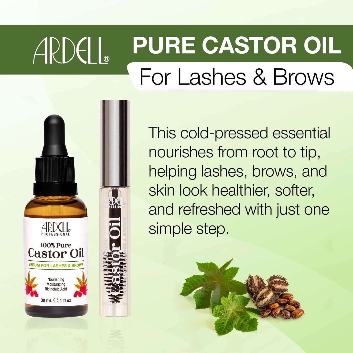 Beige Ardell 100% Pure Castor Oil for Lashes & Brows – Cold Pressed, Castor Oil Organic, Eyelash Serum for Fuller, Thicker Lashes & Brows