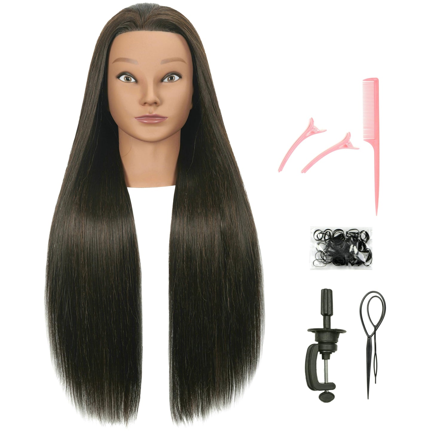 White Smoke EVATEC 30 inches Long Brown 80% Real Human Hair Mannequin Head with Stand for Braiding Styling Updos Curling Cutting Practice Cosmetology Training Display with Stand