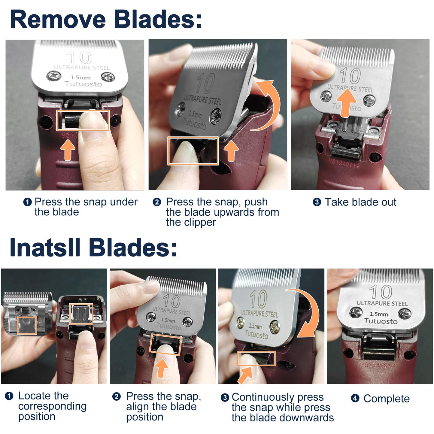 White Smoke Tutuosto 10# Clipper Blades Pet Grooming Clipper Replacement Blades Detachable Blade Compatible with andis/wahl/Oster Dog Clippers 3PCS