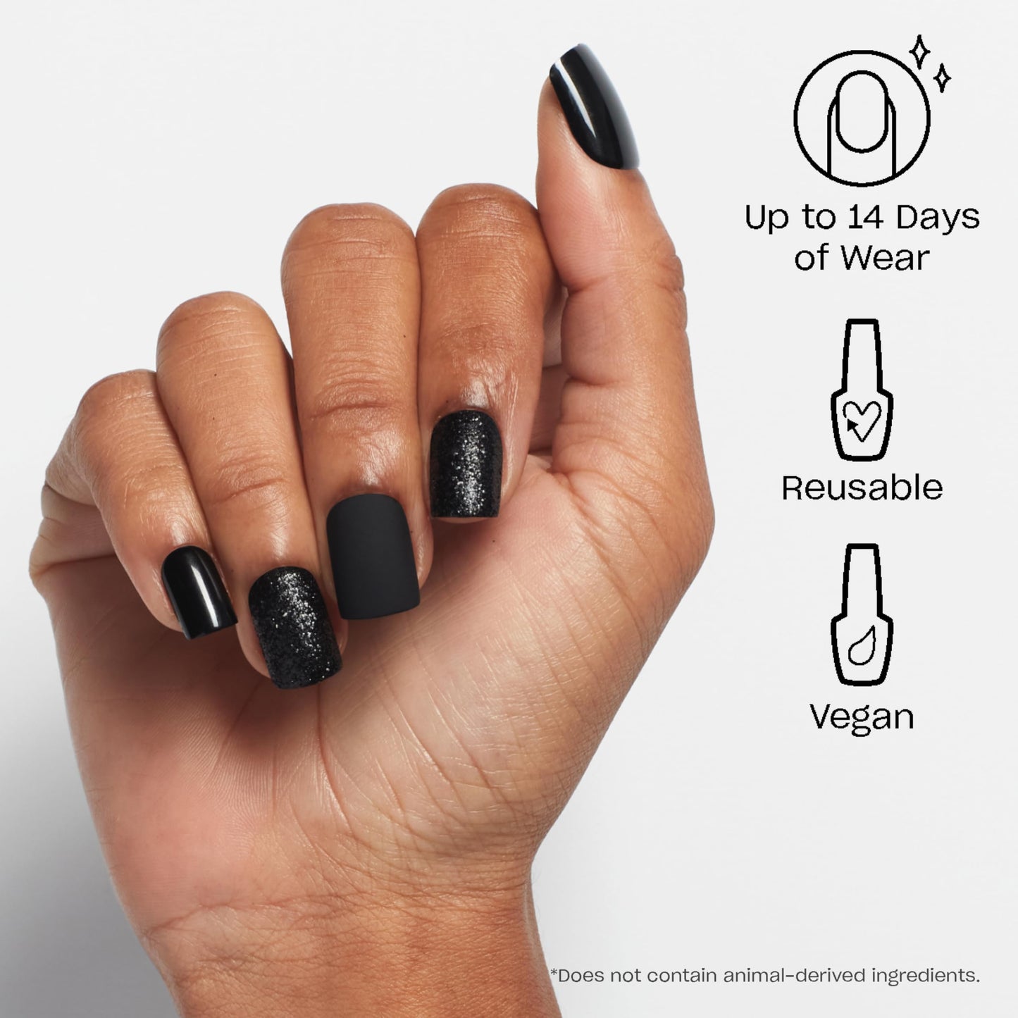 Lavender OPI On Point Little Black Onyx Dress | Short Squoval Black Matte with Accent Glitter Nail Art Press On Nails | 30 Count with Nail Glue | Long Lasting, Reusable, Non-damaging