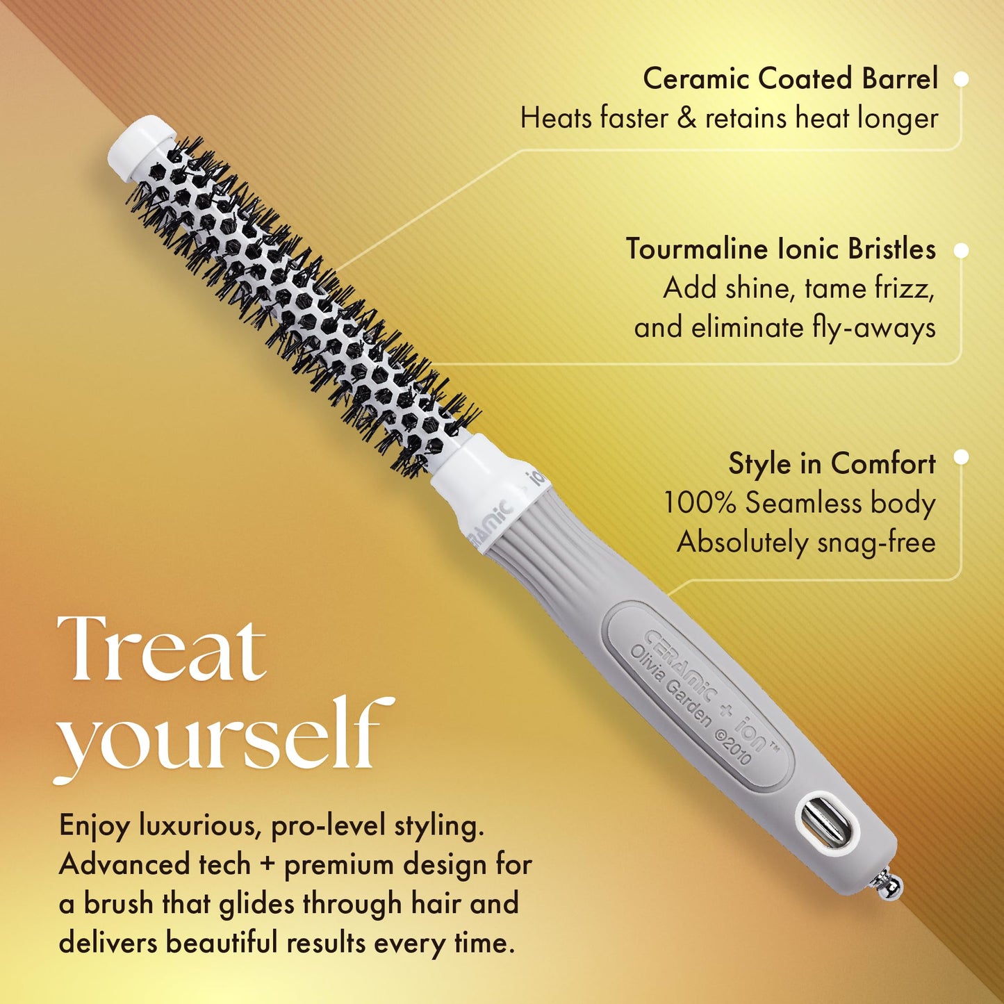 Sandy Brown Olivia Garden Ceramic + Ion Round Thermal Hair Brush - Not Electrical - Professional Blowout Brush for Normal to Thick Hair - 0.5"-Diameter Barrel - White and Grey - CI-15