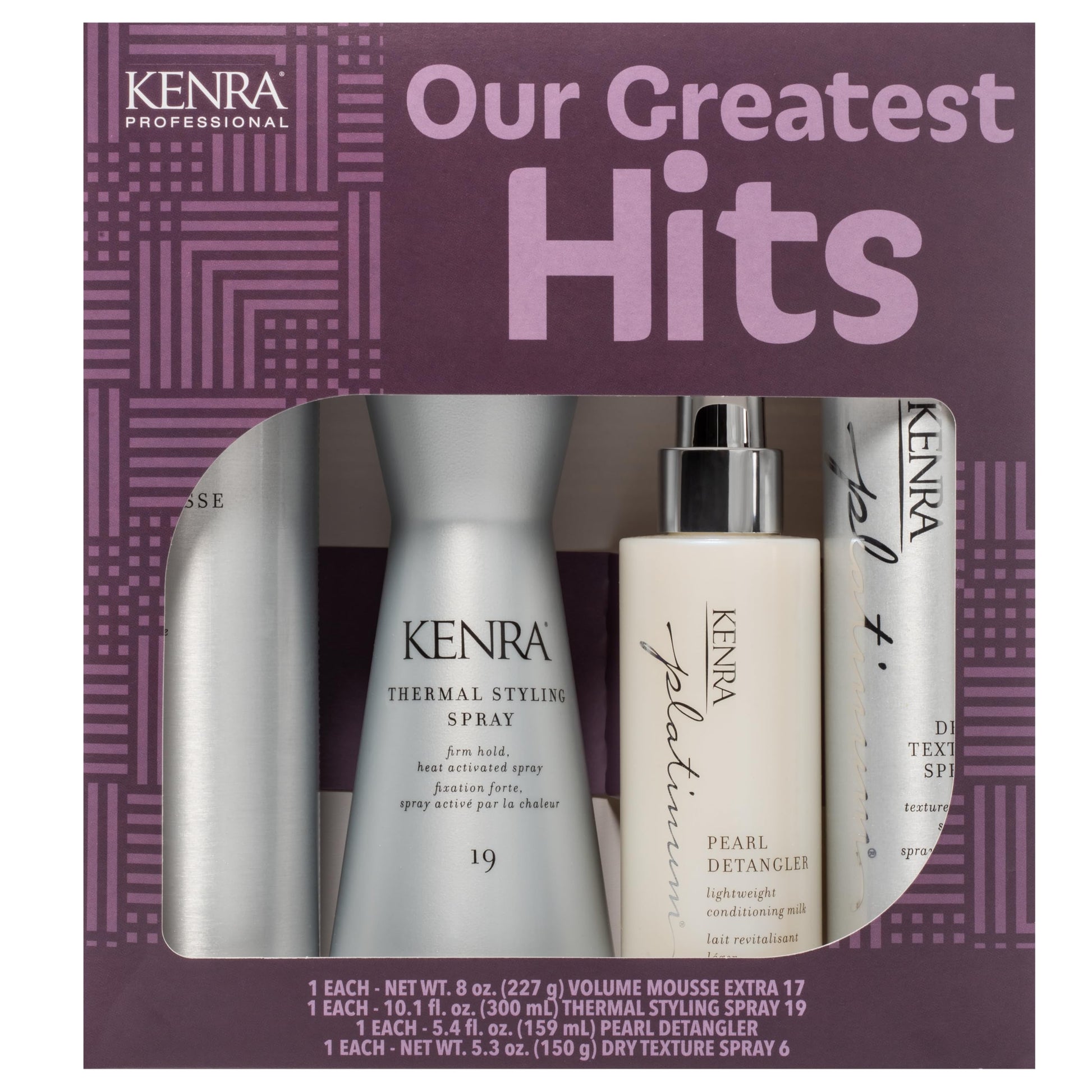 Dim Gray Kenra Professional Our Greatest Hits | Kit Includes Full Size Volume Mousse Extra 17, Thermal Styling Spray 19, Pearl Detangler, and Dry Texture Spray 6 | 4 pc. Gift Set | $93 Value 27% Savings