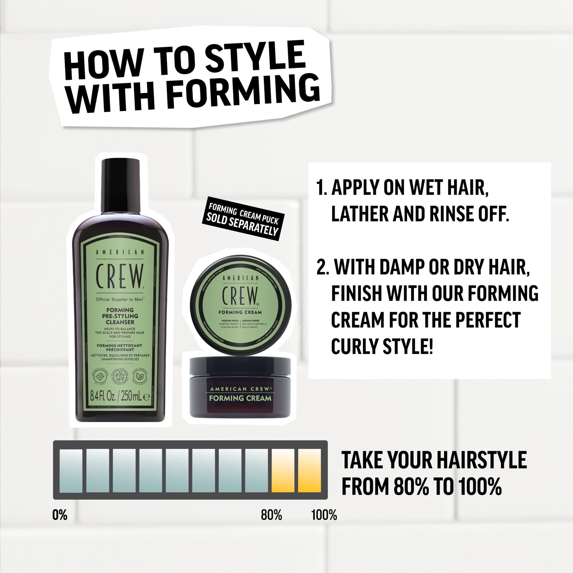 White Smoke AMERICAN CREW Men's Pre-Styler Forming Shampoo for Textured & Curly Hair, Anti-Frizz & Curl Defining, With Jojoba Oil, Vegan, 8.5 fl oz