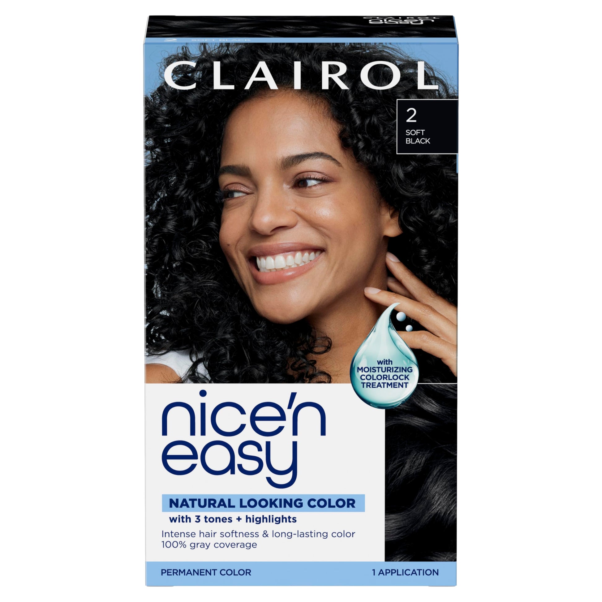 Black Clairol Nice'n Easy Permanent Hair Dye, 2 Black Hair Color, Pack of 1 - Packaging May Vary