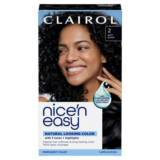 Black Clairol Nice'n Easy Permanent Hair Dye, 2 Black Hair Color, Pack of 1 - Packaging May Vary