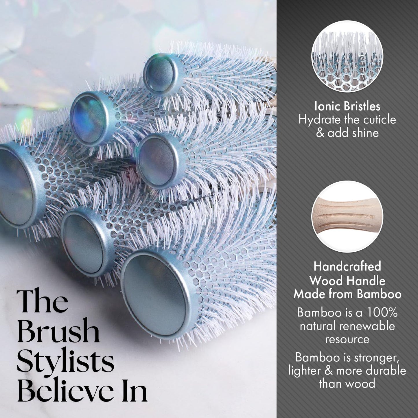Dim Gray Olivia Garden EcoHair Thermal Bamboo Round Hair Brush - Not Electrical - Ceramic Blowout Brush for Normal to Thick Hair, 1 1/4"