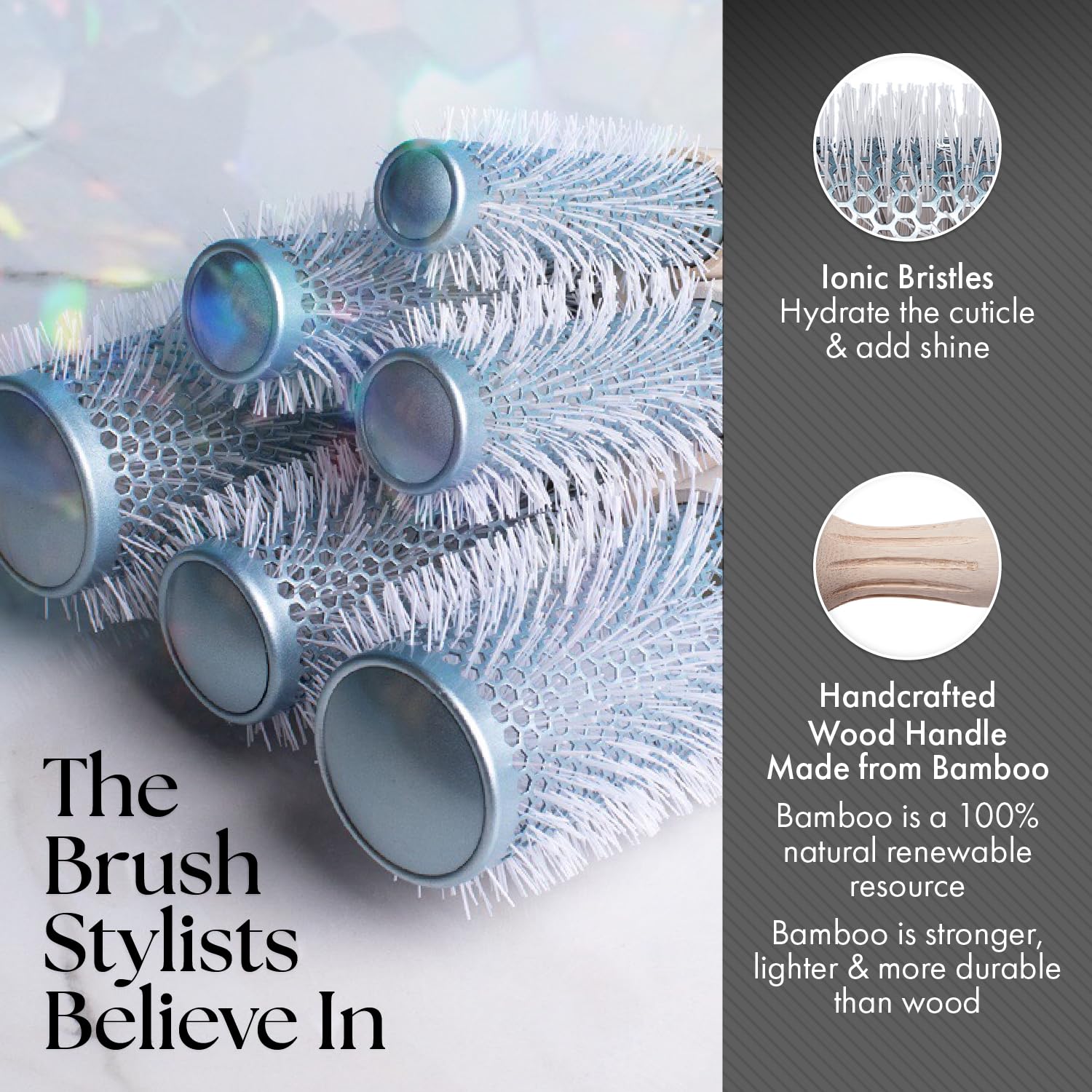 Dim Gray Olivia Garden EcoHair Thermal Bamboo Round Hair Brush - Not Electrical - Ceramic Blowout Brush for Normal to Thick Hair, 1 1/4"