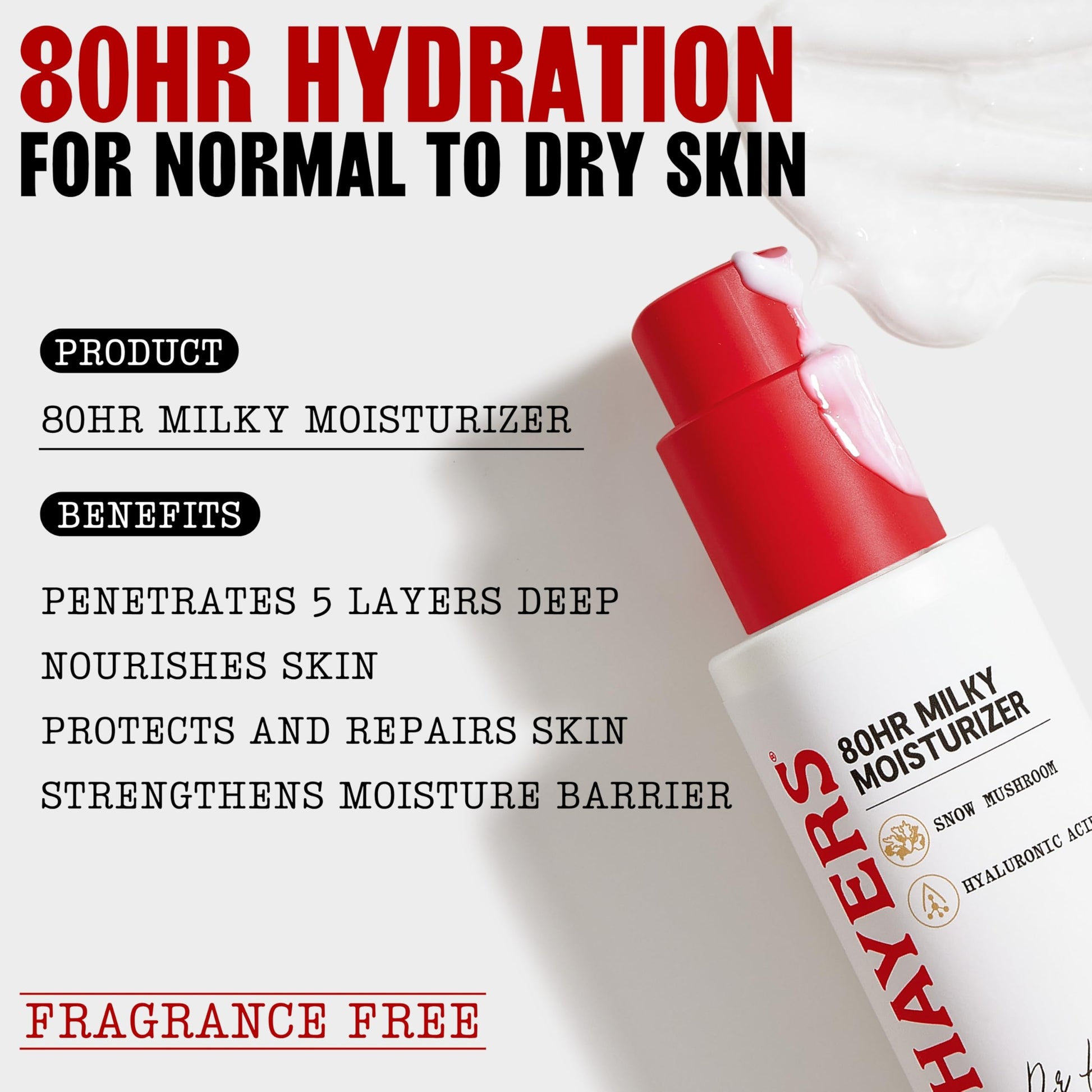 Lavender THAYERS 80HR Face Moisturizer, Face Cream with Hyaluronic Acid and Snow Mushroom, Milky Moisturizer, Lightweight Hydration for Normal to Dry Skin, Fragrance Free Skin Care, 2.5 Oz