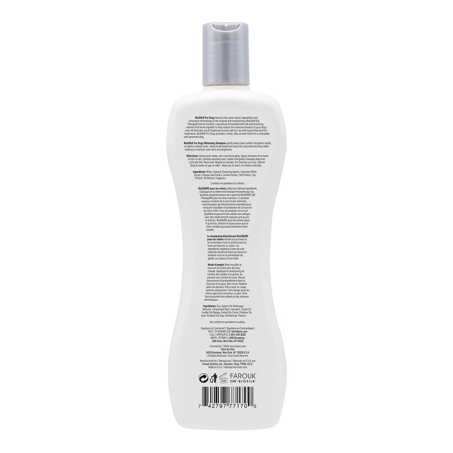 White Smoke BioSilk Silk Therapy Whitening Dog Shampoo, Brightening Pet Shampoo with Silk Protein for White and Light Colored Coats, Enhances Shine and Softness, pH Balanced Dog Wash, 12 Fl Oz