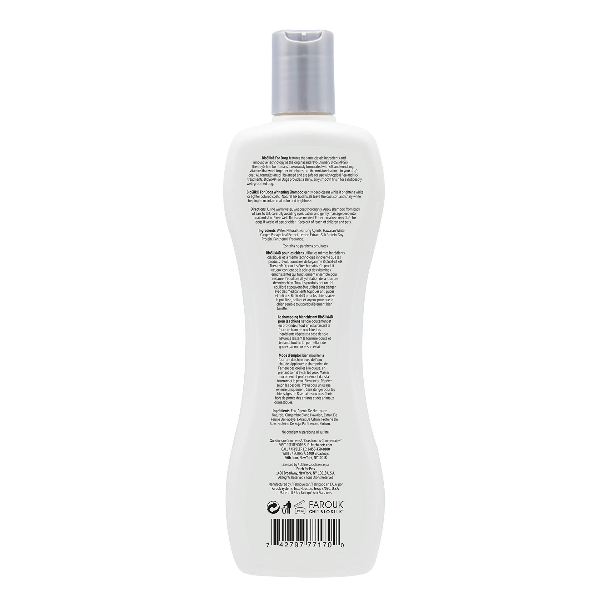 White Smoke BioSilk Silk Therapy Whitening Dog Shampoo, Brightening Pet Shampoo with Silk Protein for White and Light Colored Coats, Enhances Shine and Softness, pH Balanced Dog Wash, 12 Fl Oz