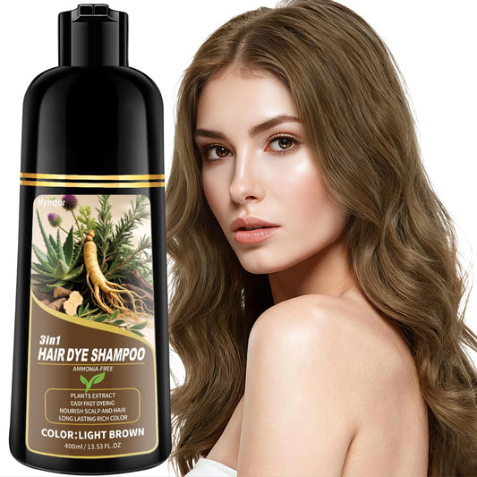 White Smoke Light Brown Hair Dye Shampoo, 100% Gray Coverage Hair Color Shampoo for Women Men, Ammonia-Free & Paraben Free with Natural Herbal Ingrendients