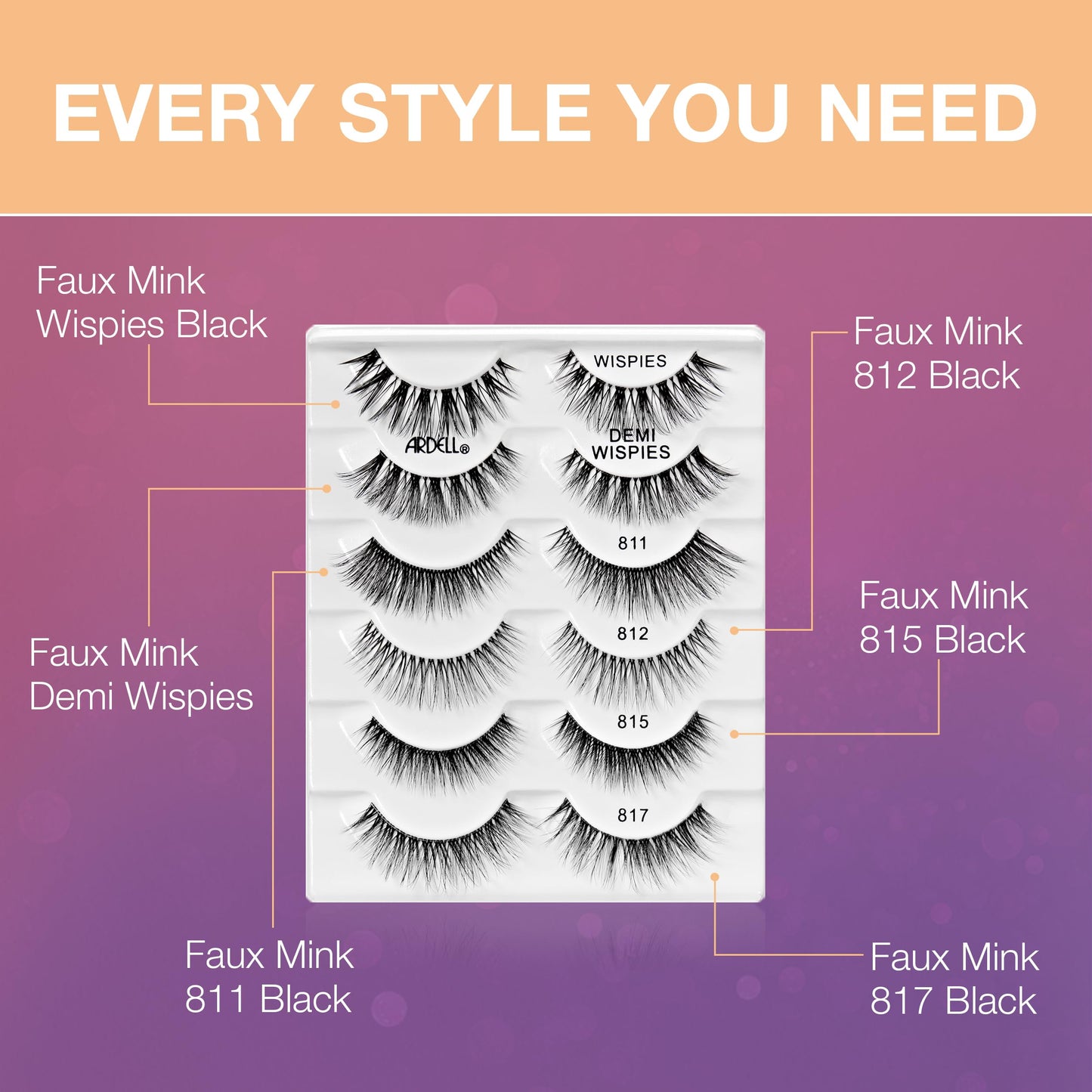 Maroon Ardell Faux Mink Wispy False Eyelashes Lookbook Lash Set – Natural Look Wispy Lashes Strip (Demi Wispies, 811, 812, 815, 817) with Lash Adhesive, 6 Pairs, 1 Pack