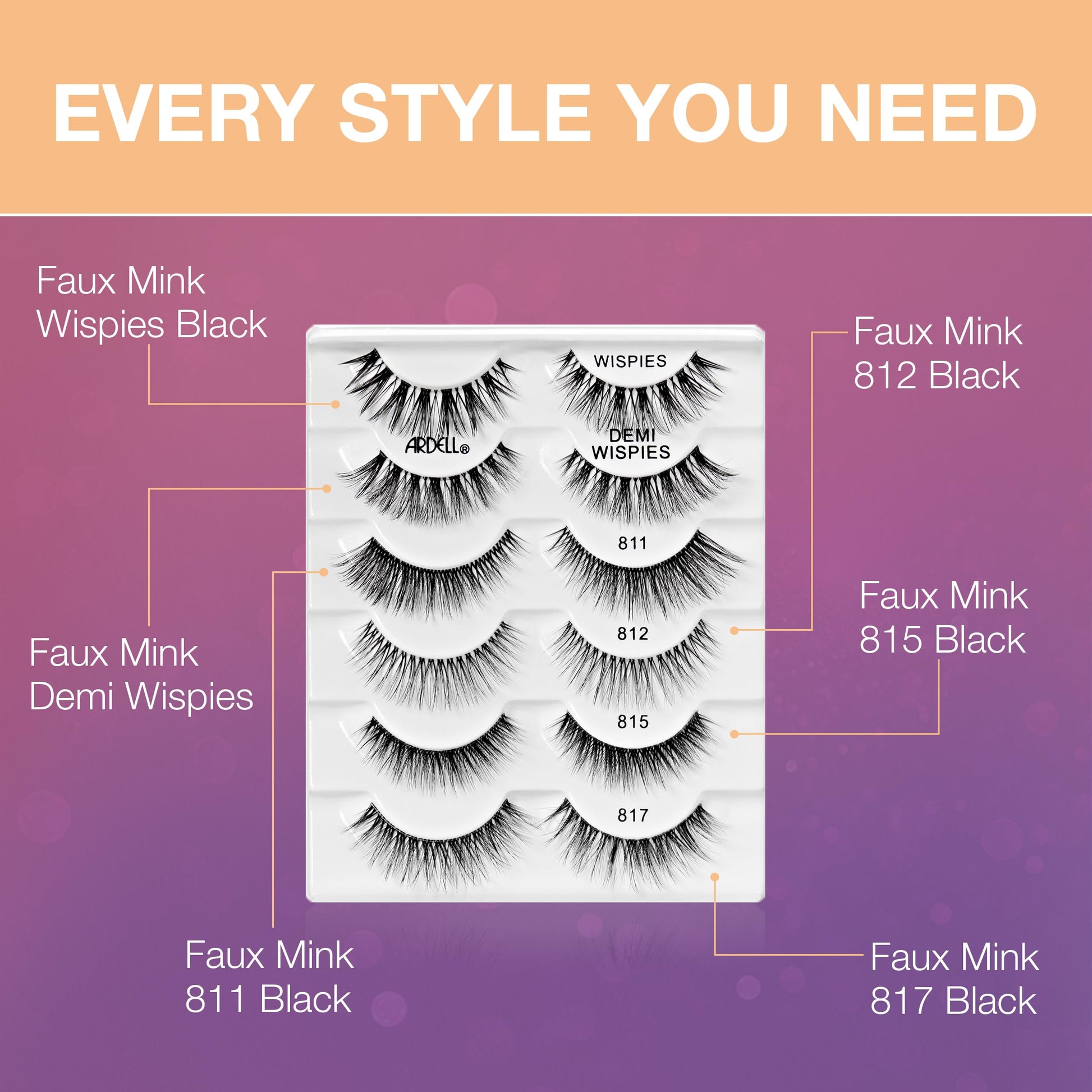 Maroon Ardell Faux Mink Wispy False Eyelashes Lookbook Lash Set – Natural Look Wispy Lashes Strip (Demi Wispies, 811, 812, 815, 817) with Lash Adhesive, 6 Pairs, 1 Pack