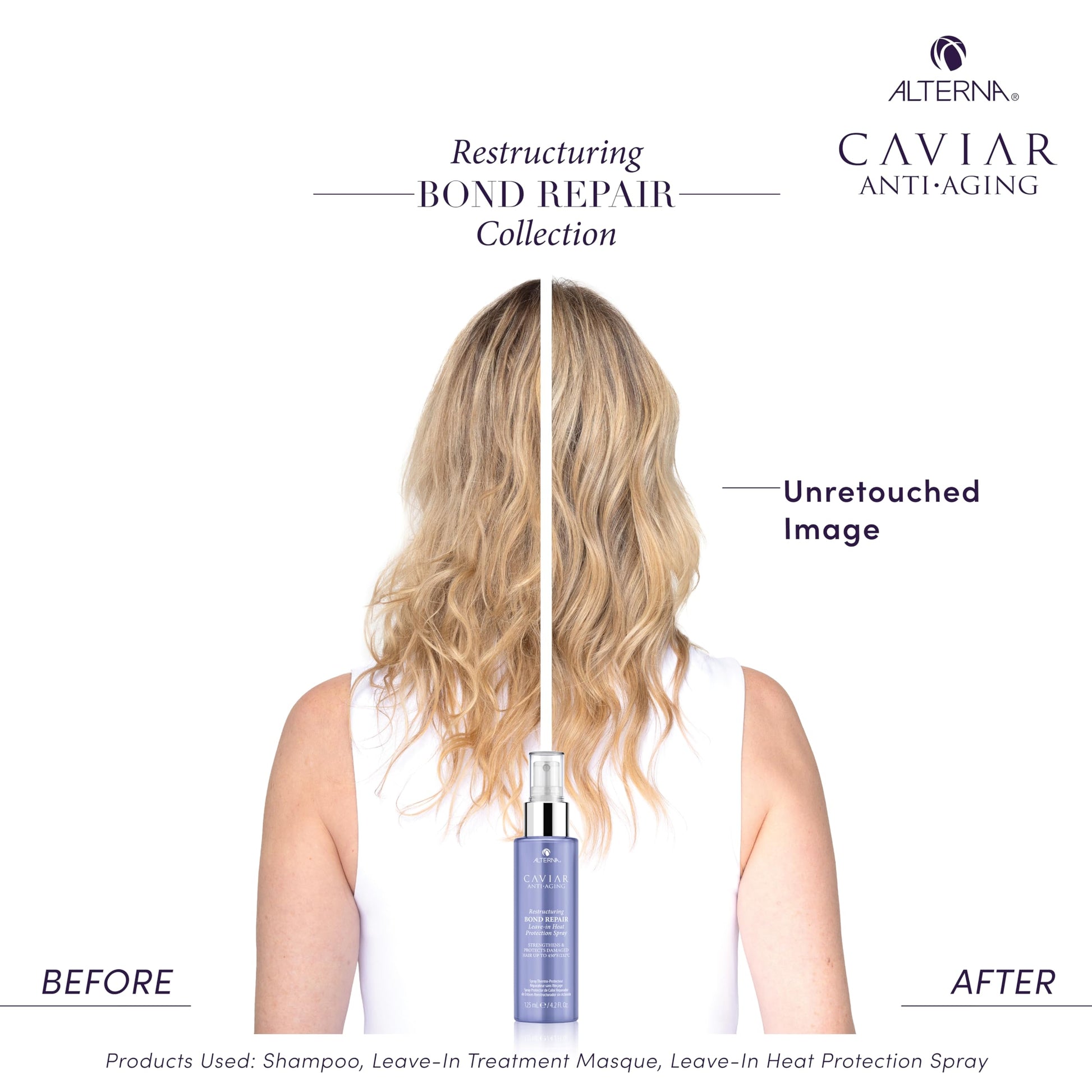 White Smoke Alterna Haircare CAVIAR Anti-Aging Restructuring Bond Repair Leave-in Heat Protection Spray 4.2 Fl Oz | Strengthens and Protects Damaged Hair