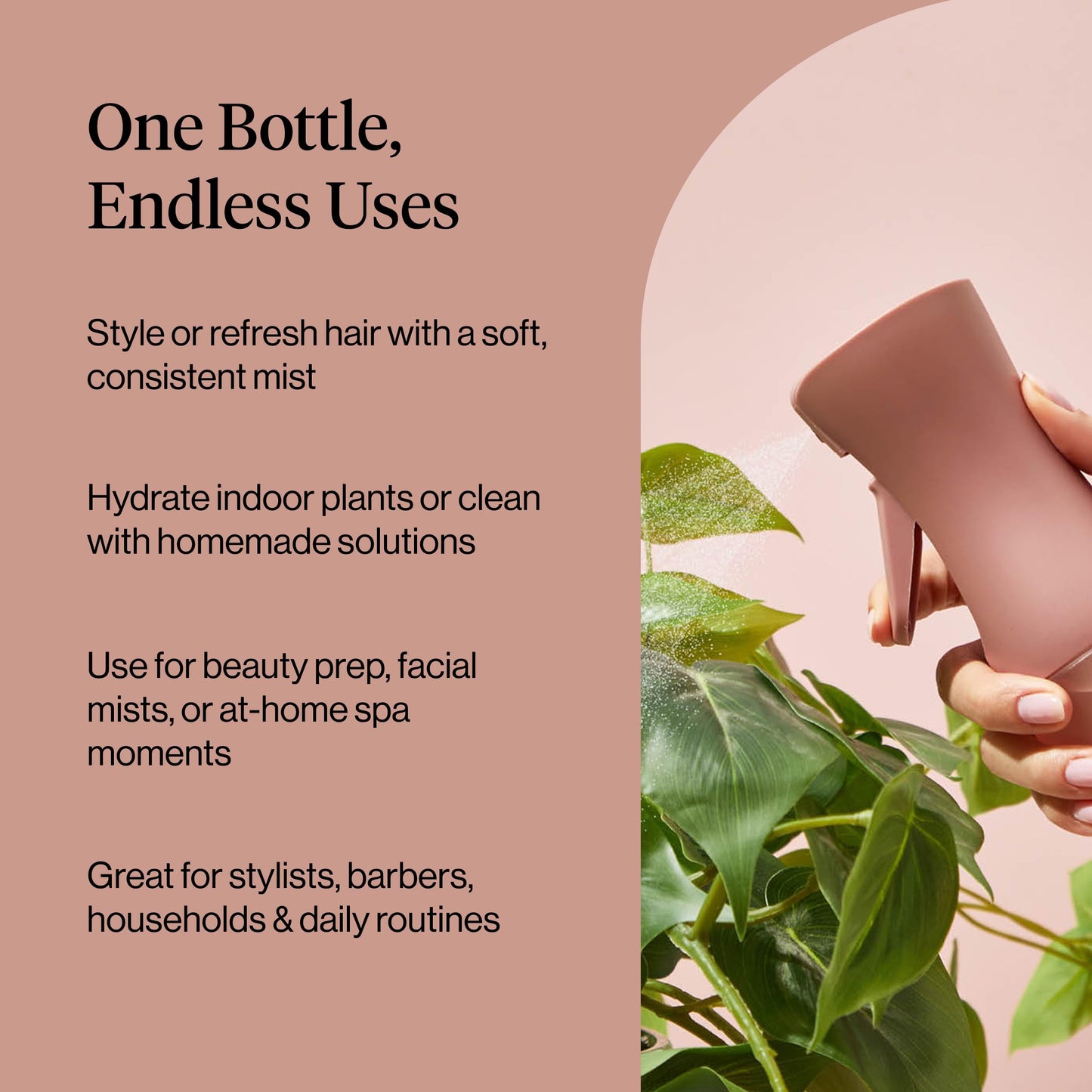 Rosy Brown Kitsch Continuous Spray Bottle for Hair – Fine Mist Water Mister & Water Spray Bottle – Recycled Hair Spray Bottle – Spray Bottles for Cleaning, Styling, Plants & More – Terracotta, 150ml