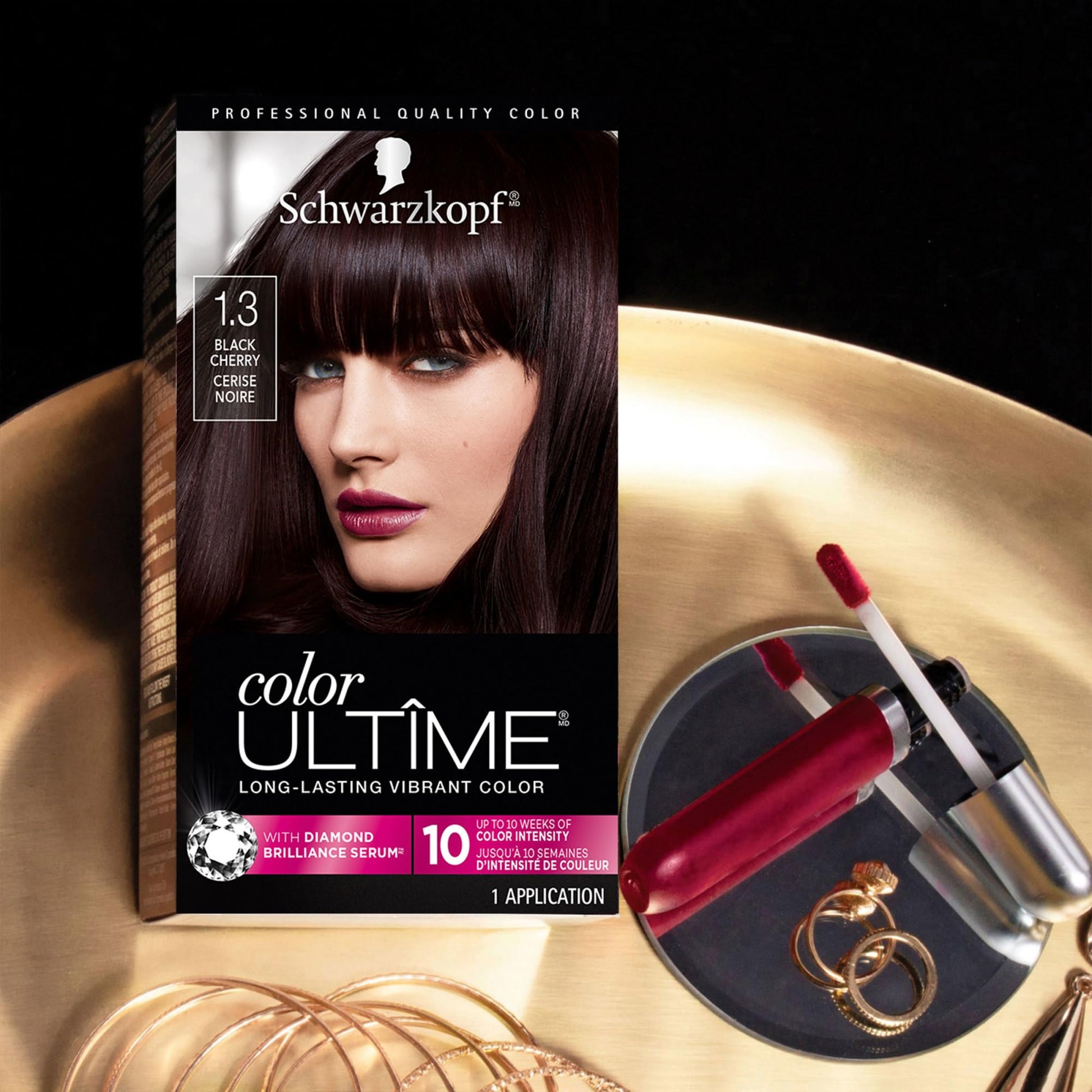 Black Schwarzkopf Color Ultime 1.3 Black Cherry Hair Dye, Permanent Intense Black with Diamond Brilliance, Fade-Resistant, Covers Grays, All Hair Textures