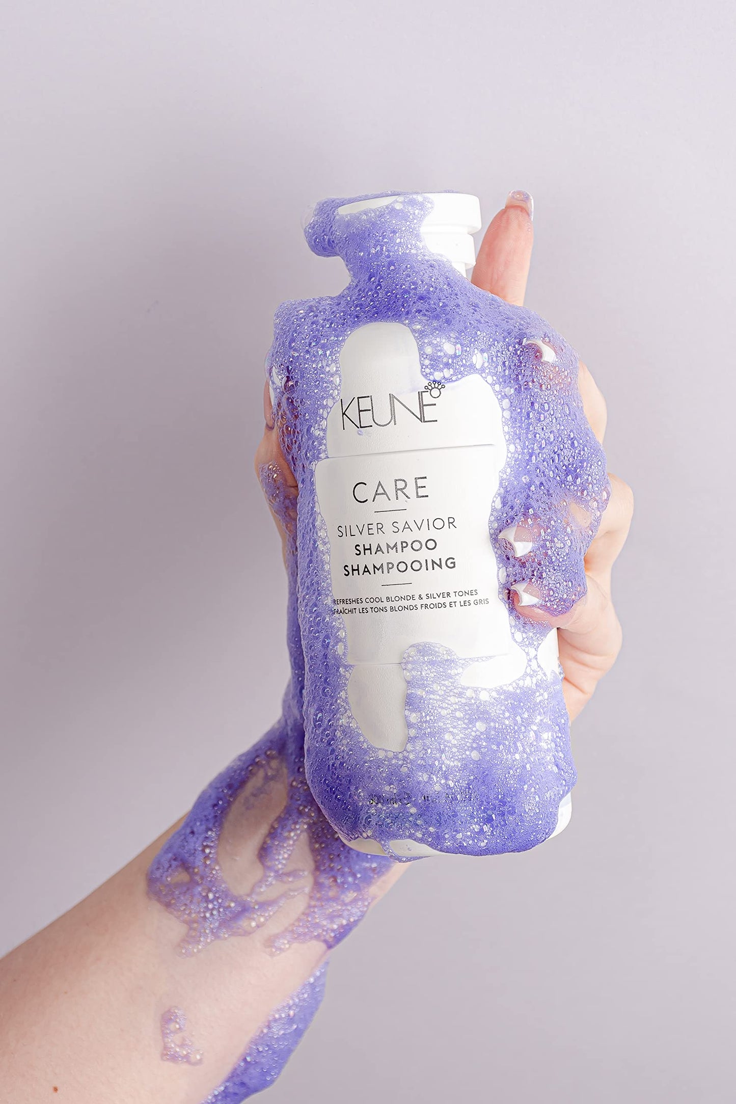 Dark Gray KEUNE Care Silver Savior Shampoo, Toning & Brightening Cleanser for Blonde & Grey Hair, 10.1 Fl Oz