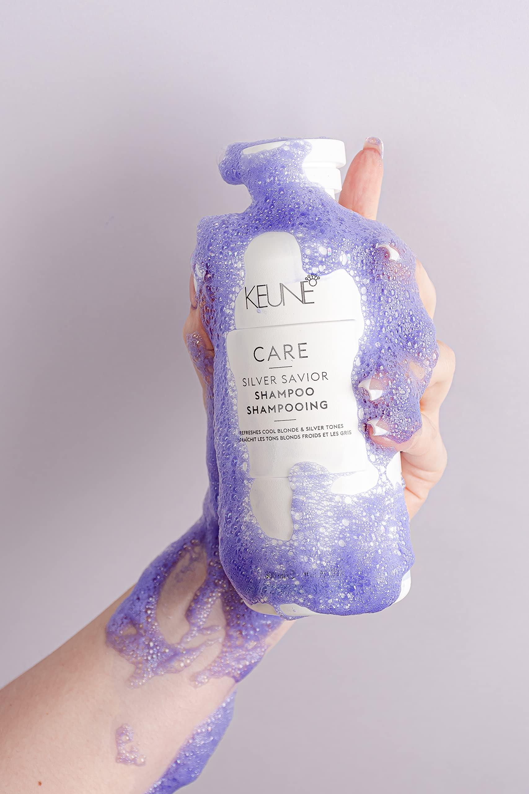 Dark Gray KEUNE Care Silver Savior Shampoo, Toning & Brightening Cleanser for Blonde & Grey Hair, 10.1 Fl Oz