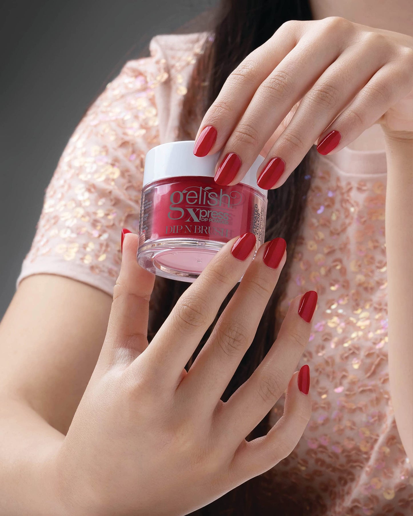 Rosy Brown Gelish Xpress Dip Scandalous - Red Nail Dip Powder, Vibrant Color, Professional Quality, High Shine, Chip-Resistant, 1.5 ounce.