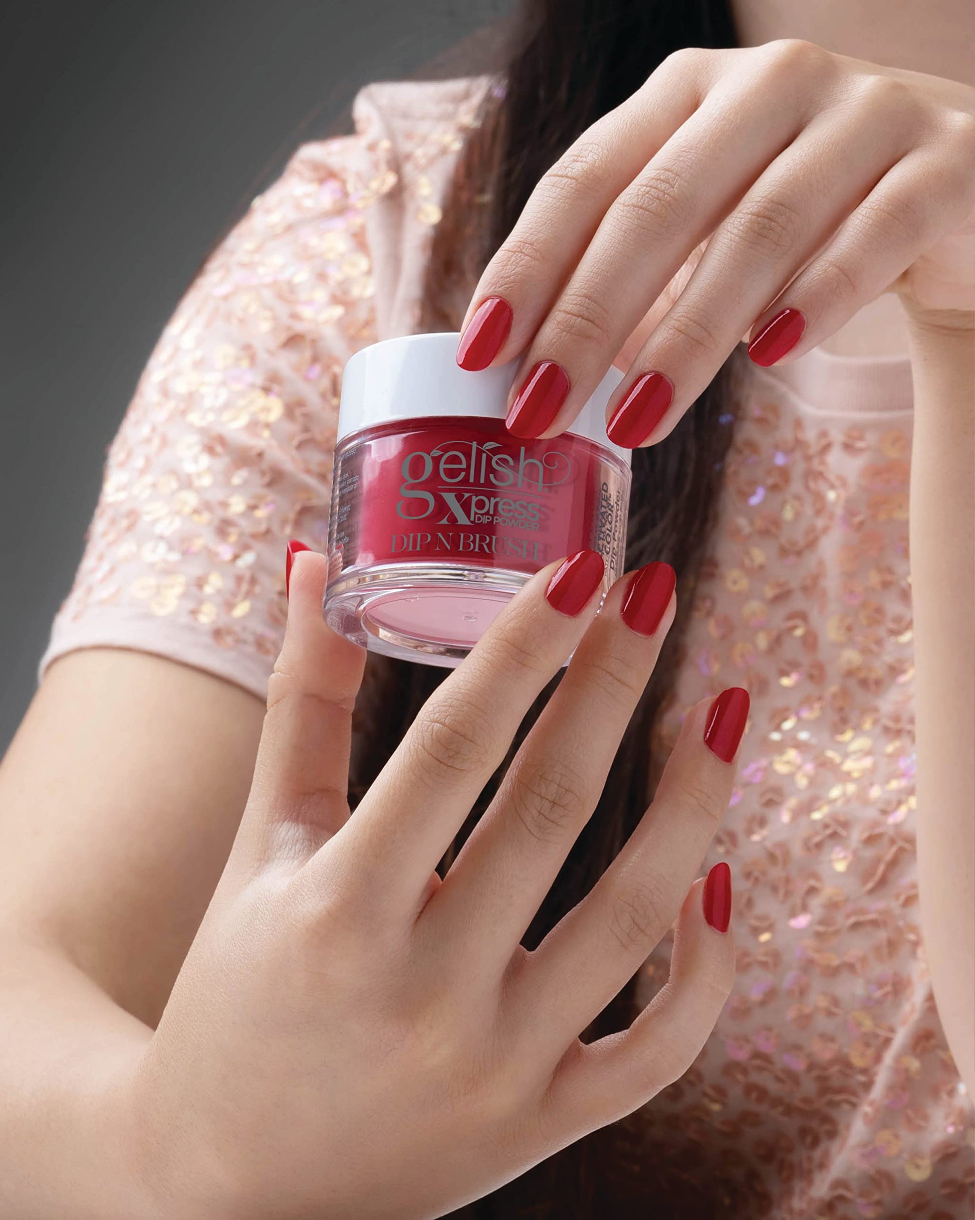 Rosy Brown Gelish Xpress Dip Scandalous - Red Nail Dip Powder, Vibrant Color, Professional Quality, High Shine, Chip-Resistant, 1.5 ounce.