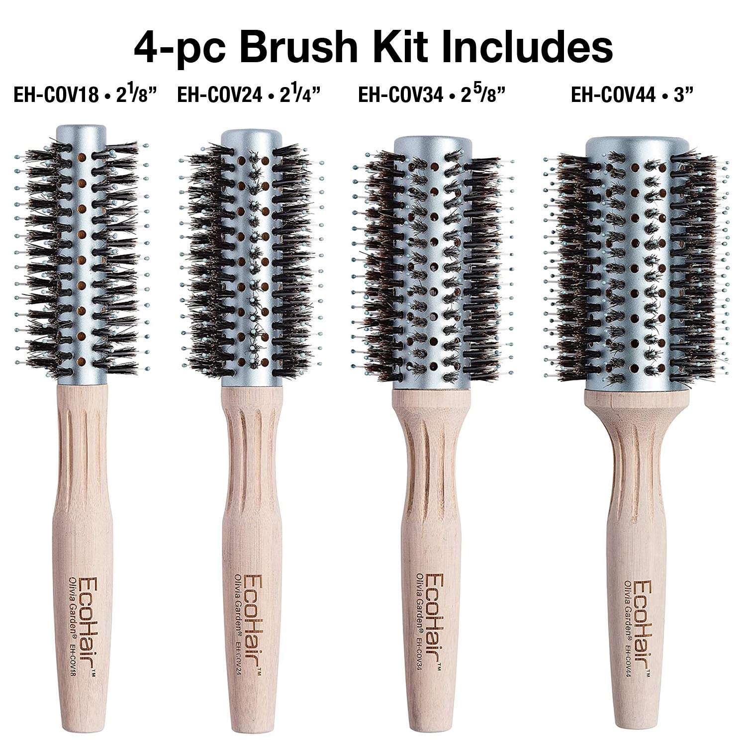 White Smoke Olivia Garden EcoHair Combo Vent Round Bamboo Hair Brush EH-BOX01