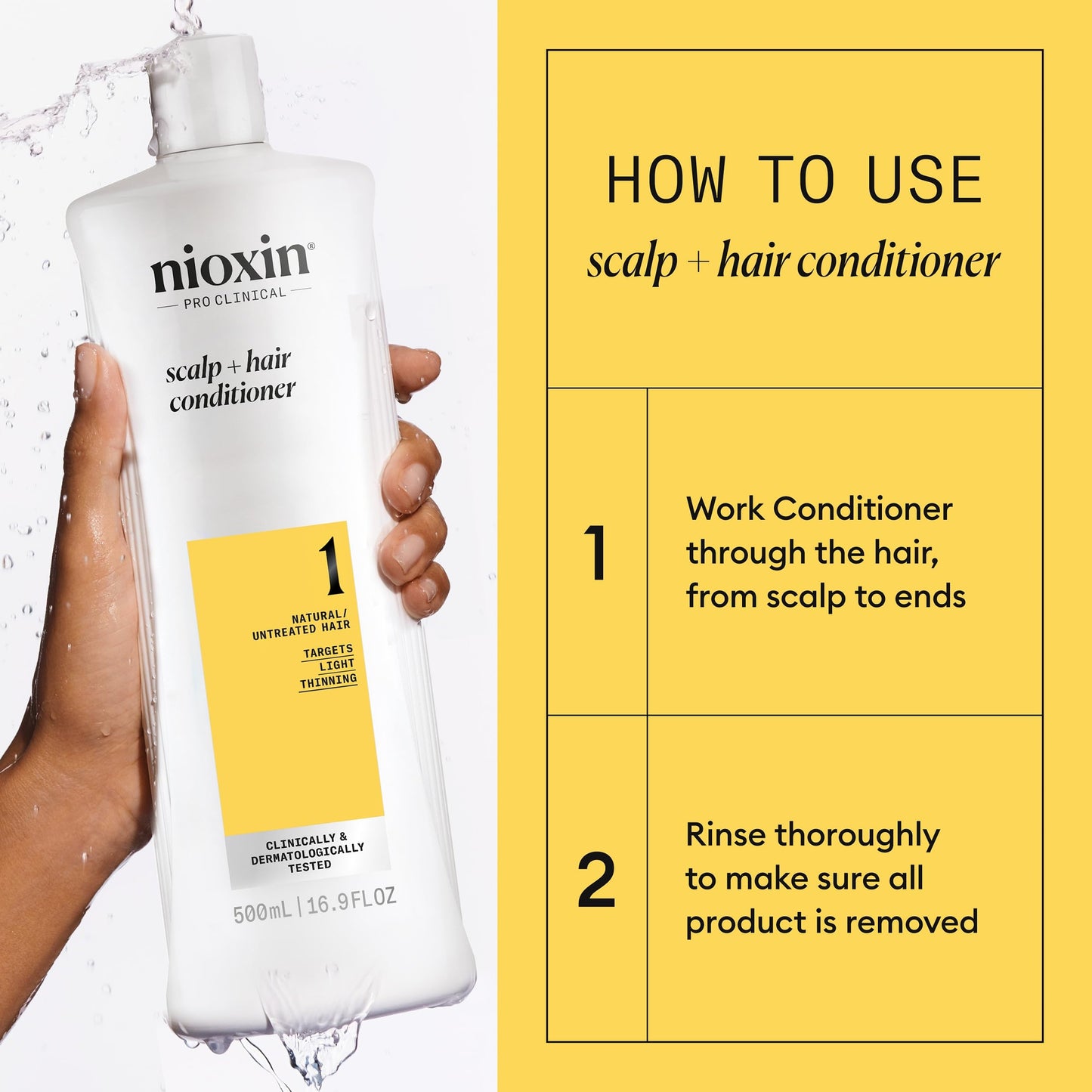 Light Goldenrod Nioxin Scalp + Hair Thickening System 1 Conditioner | For Natural or Untreated Hair with Light Thinning | With Niacinamide and Biotin | 16.9 Fl oz.