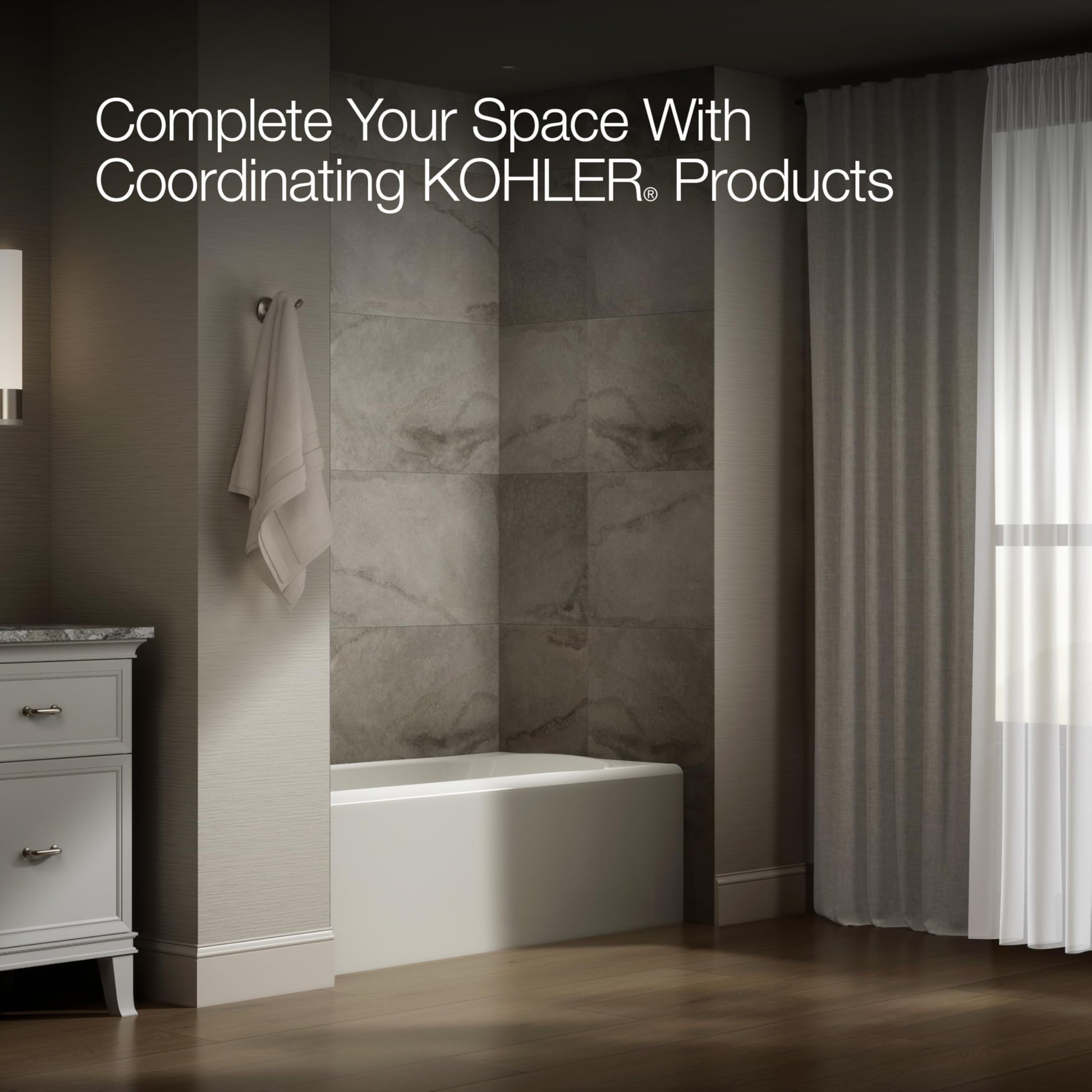 Dark Olive Green Kohler 25830-LA-96 Avec® 60" x 30" alcove bath, left drain, Biscuit