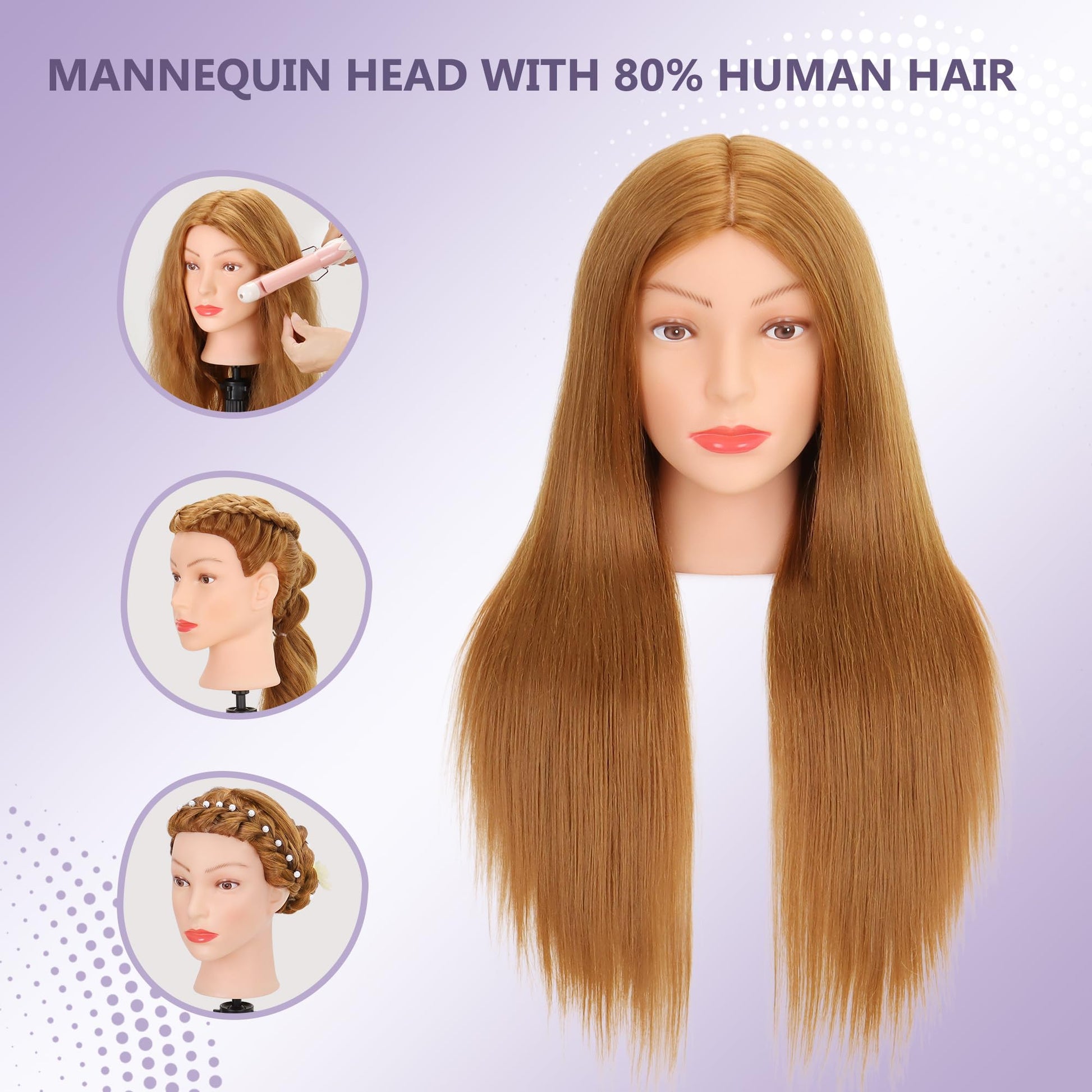 White Smoke Mannequin Head Human Hair 80% Real Hair Cosmetology Mannequin Head for Braiding Styling Cutting 26-28” Doll Head with Clamp Tools (Blonde)