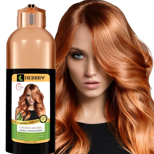 White Smoke HERBBY Hair Color Shampoo for Gray Hair Coverage&Color Transform with 9 Herbal Extracts –Long Lasting(6-8 Weeks),Shiny,Evenly Colored,Instant Hair Dye Shampoo&Conditioner,500 Ml (GINGER CARAMEL COLOR)