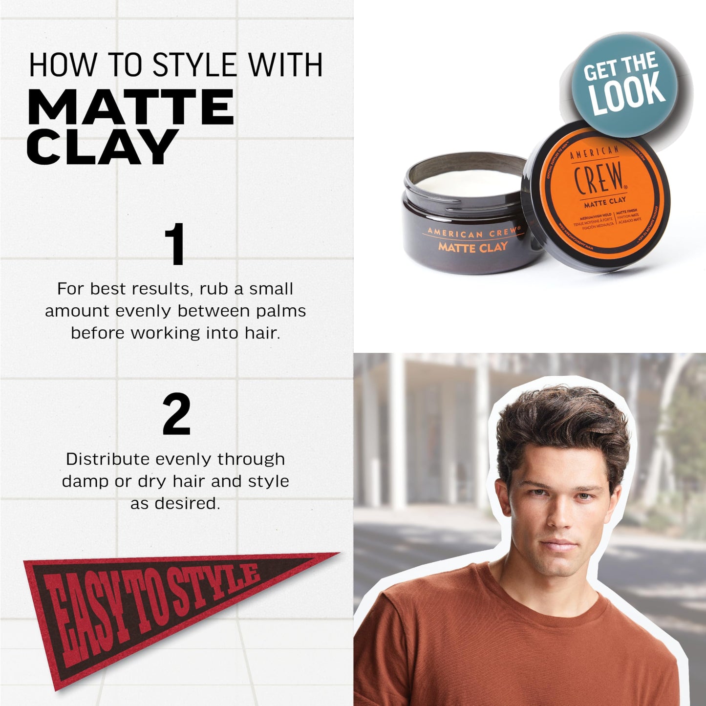 White Smoke American Crew Men's Hair Matte Clay, Like Hair Gel with Medium/High Hold, 3 oz