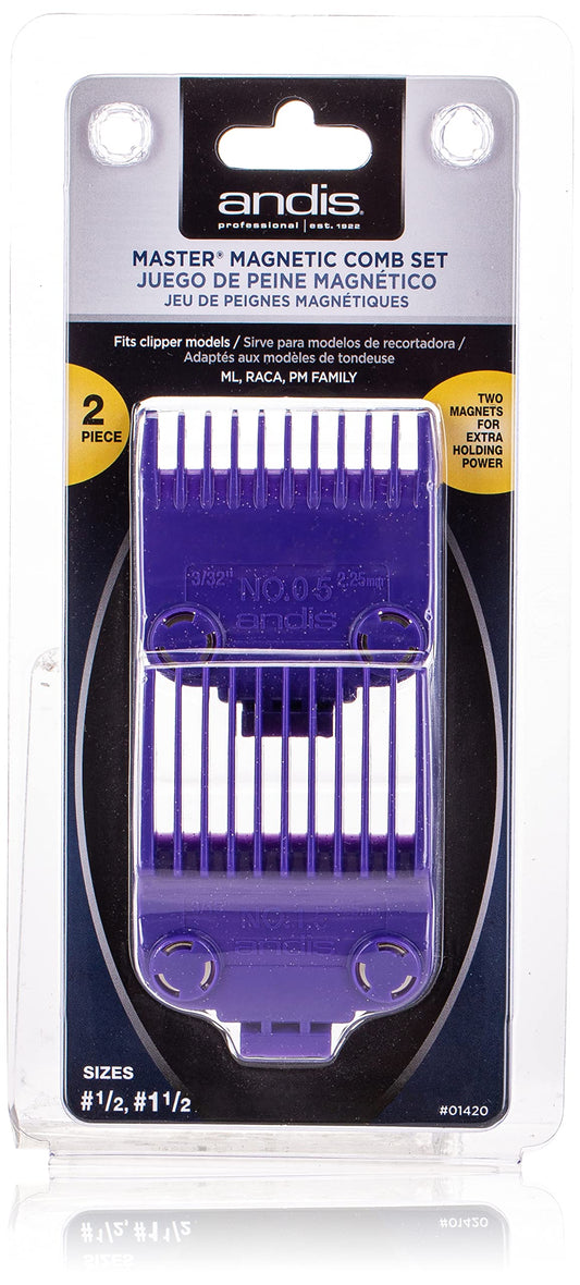 White Smoke Andis 01420 Master Clipper Magnetic Comb Set - Crafted with High-Quality Materials & Long-Lasting Performance - Dual Pack Sizes 0.5 & 1.5 and Fit with ML Models – Purple