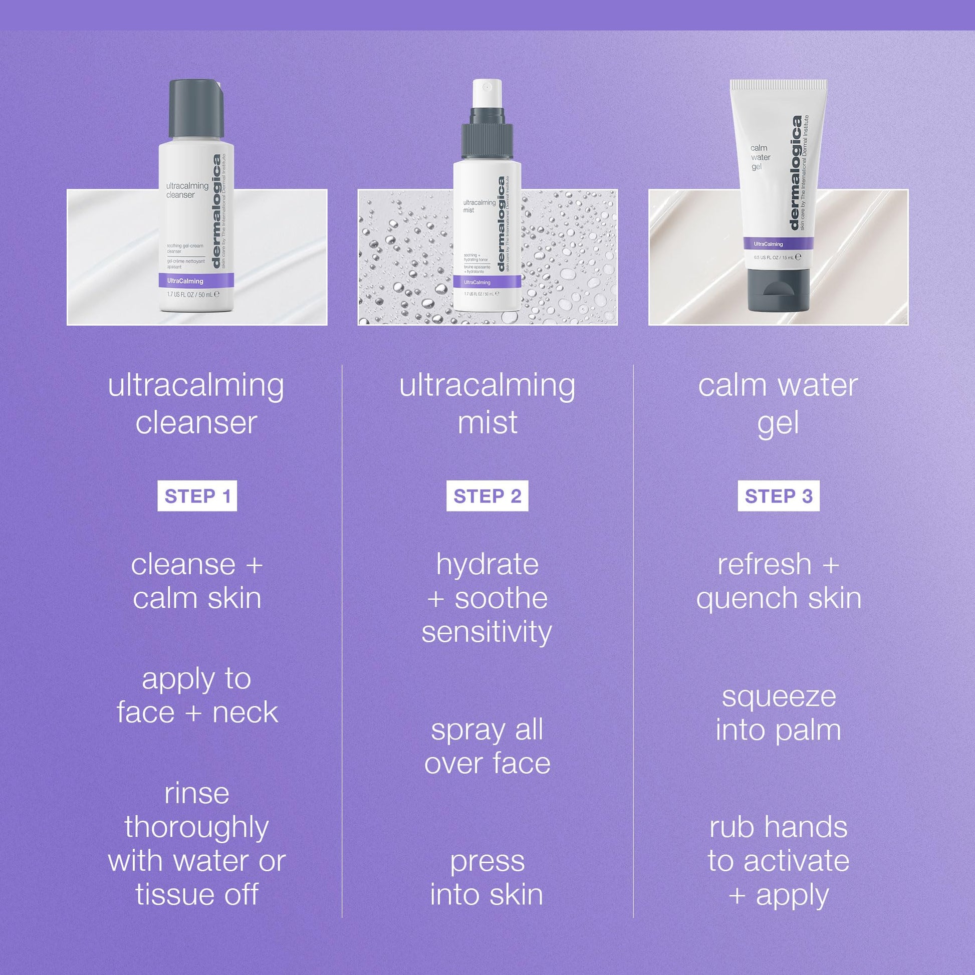 Medium Purple Dermalogica Sensitive Skin Rescue Kit - Set Contains: Face Wash, Toner, and Face Moisturizer - Skin Care To Calm, Soothe and Minimize Irritation