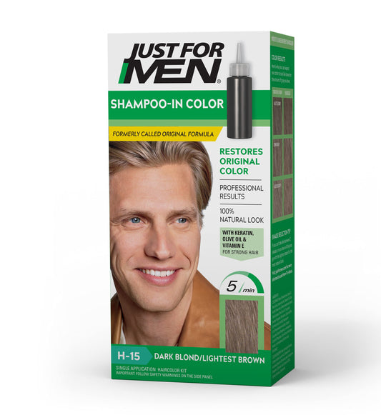 White Smoke Just For Men Shampoo-In Color (Formerly Original Formula), Mens Hair Color with Keratin and Vitamin E for Stronger Hair - Dark Blond/Lightest Brown, H-15, Pack of 1