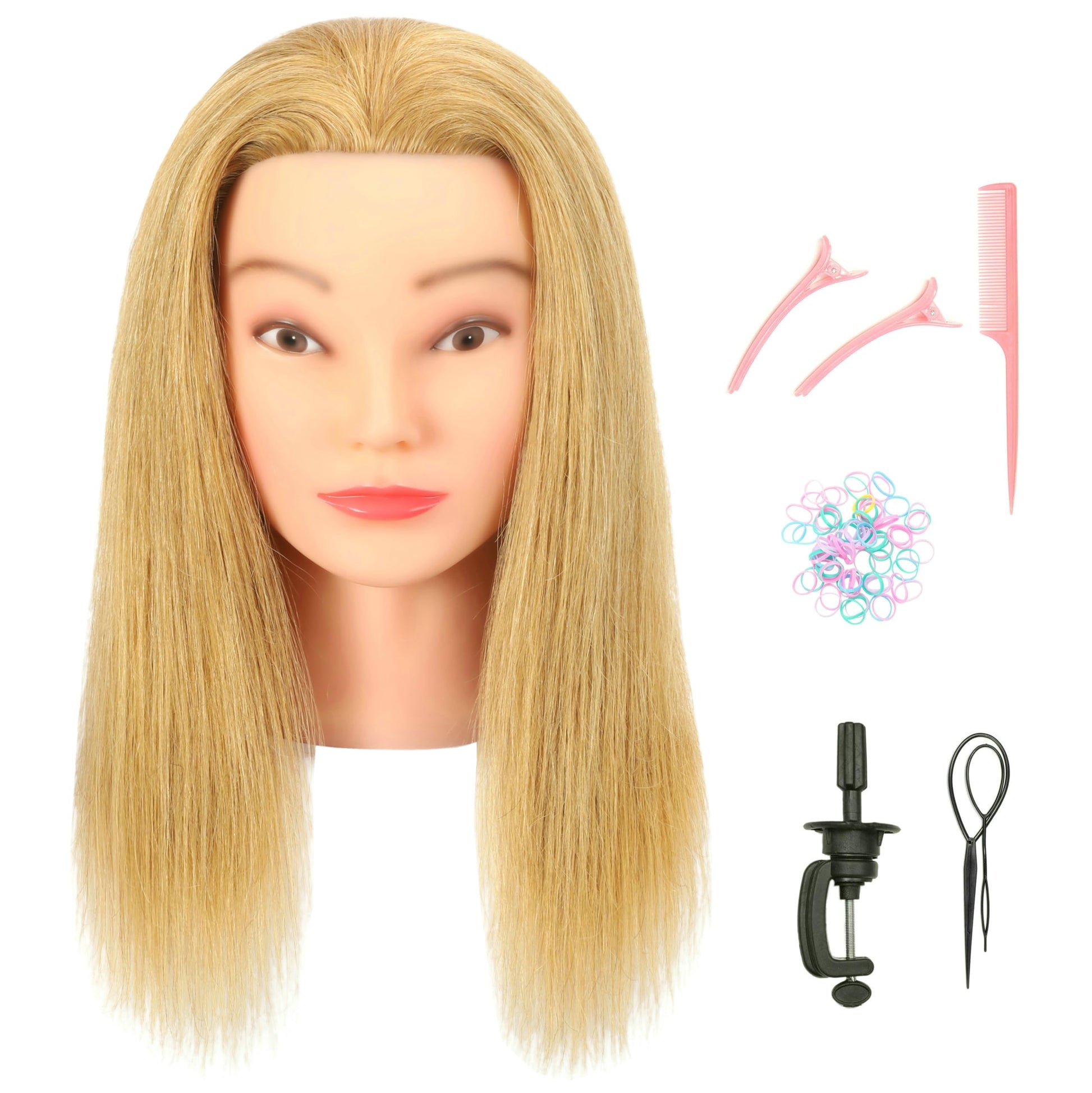 White Smoke FUTAI Mannequin Head 100% Real Human Hair Manikin Doll Style Head for Bleaching Dyeing Curling Cutting Braiding Styling Updos Practice Cosmetology Training Display with Stand