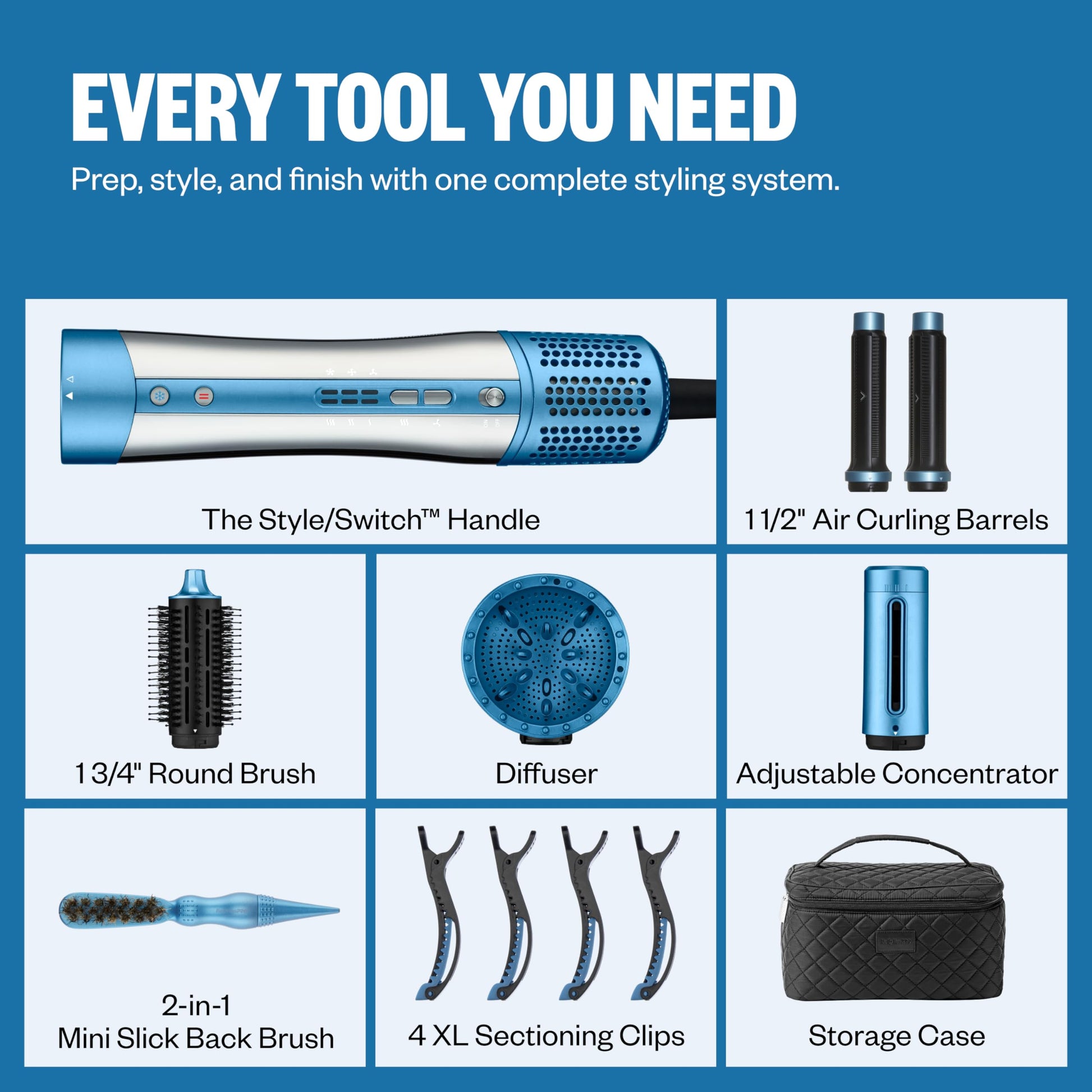 Alice Blue BaBylissPRO The Style/Switch 5-in-1 Air Styling and Drying System, Ionic Lightweight Multi-Styler Hot Air Styler for Curly and Coily Hair Types