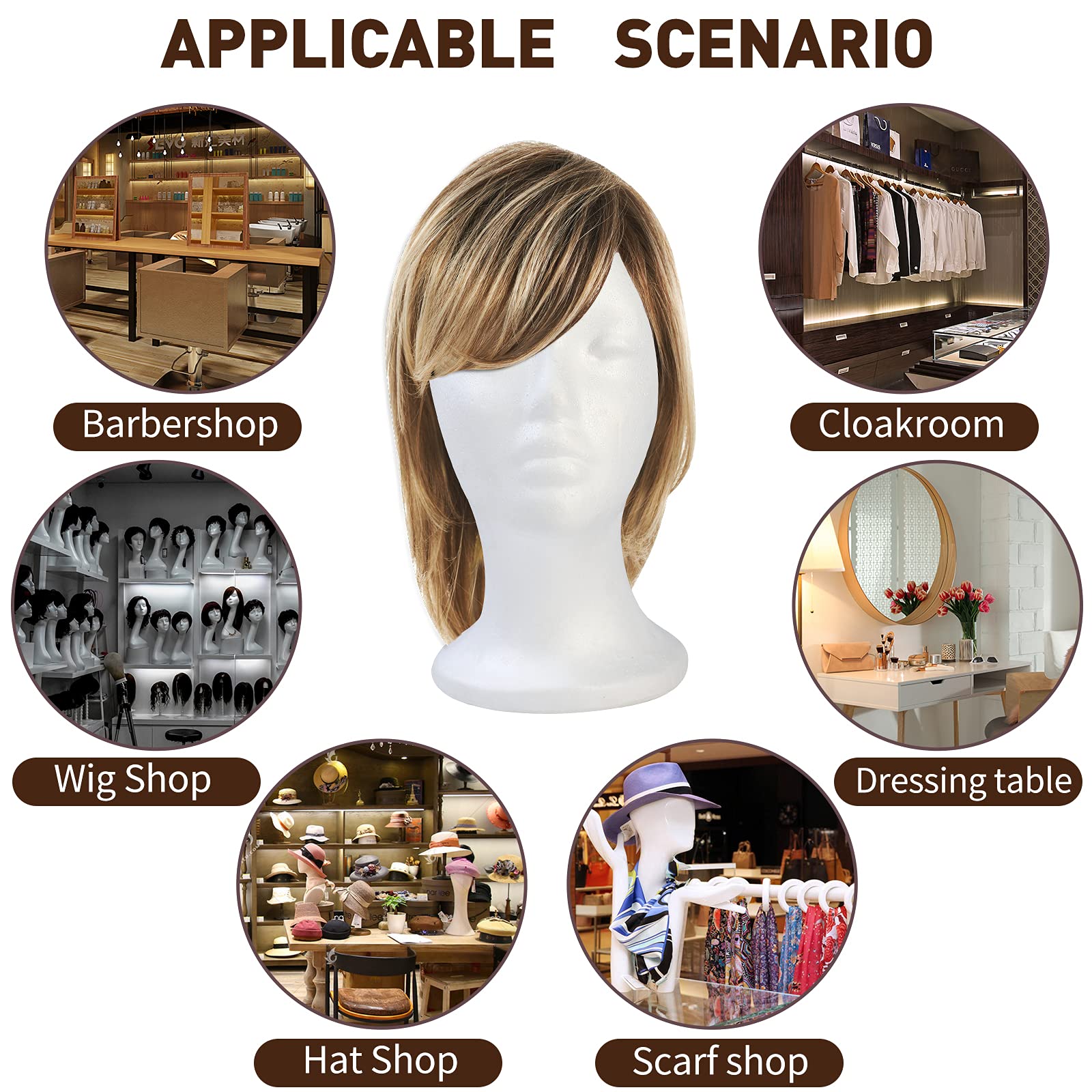 White Smoke BALABALA 3 Pcs Foam Wig Head, Female Styrofoam Mannequin Hairpieces Stand Holder Cosmetics Model Head Wig Display for Style, Model, Display Hair, Hats, Hairpieces, Mask , Salon and Travel