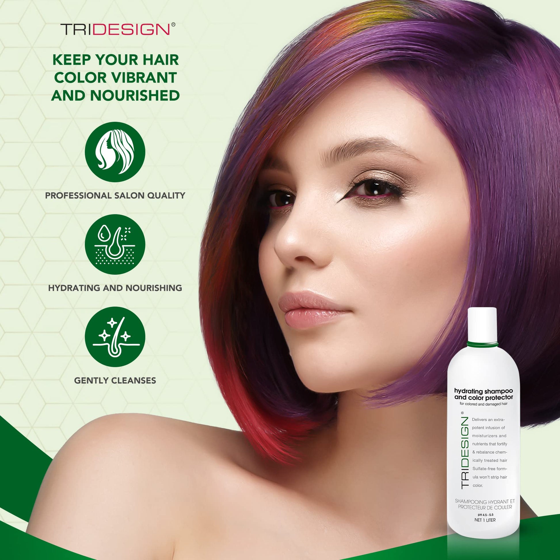 Beige TRIDESIGN Hydrating Shampoo for Color Treated Hair, Sulfate and Paraben Free Color Care Treatment, Concentrated Hair Color Shampoo, Gently Cleanses -33.8 Fluid Ounce