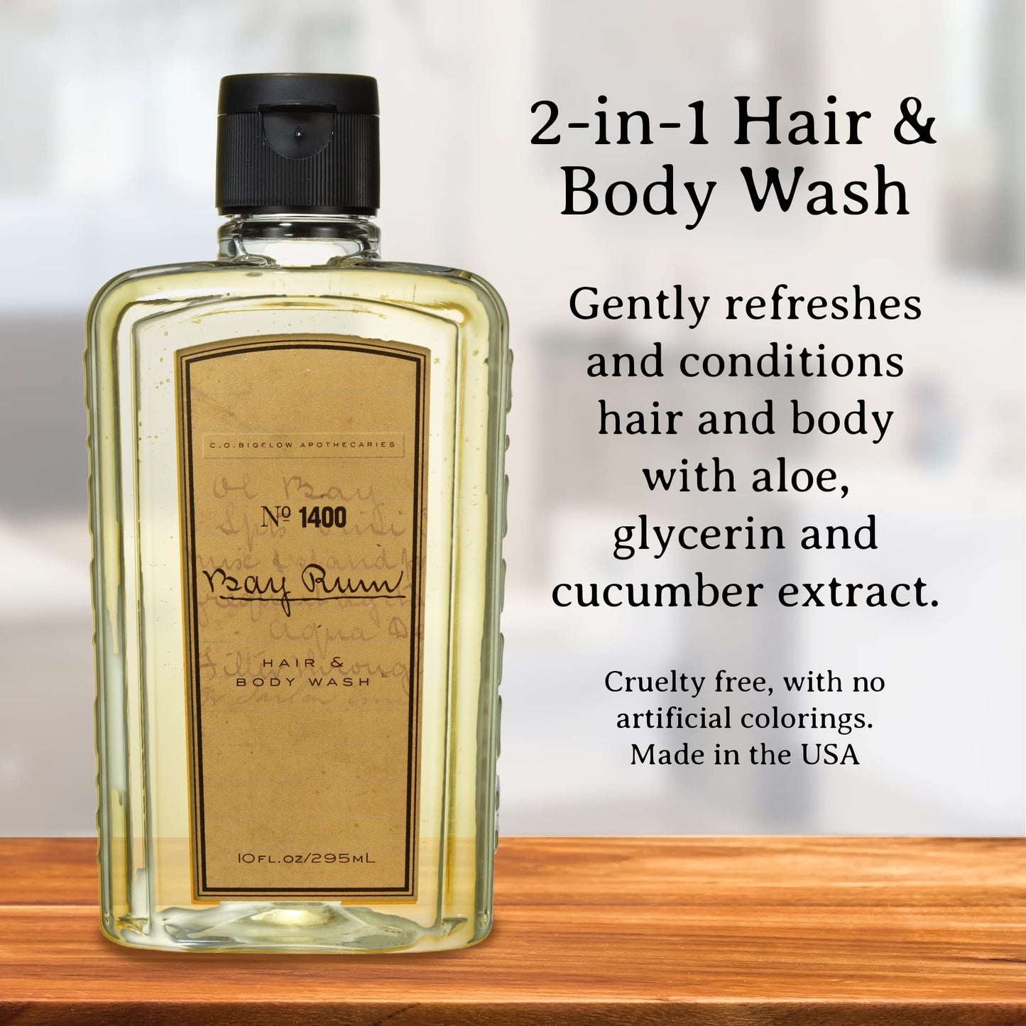 Lavender C.O. Bigelow Bay Rum Hair & Body Wash for Men, Citrus Spice Scented Men's 2 in 1 Shampoo & Body Wash with Aloe Vera, 10 Fl Oz