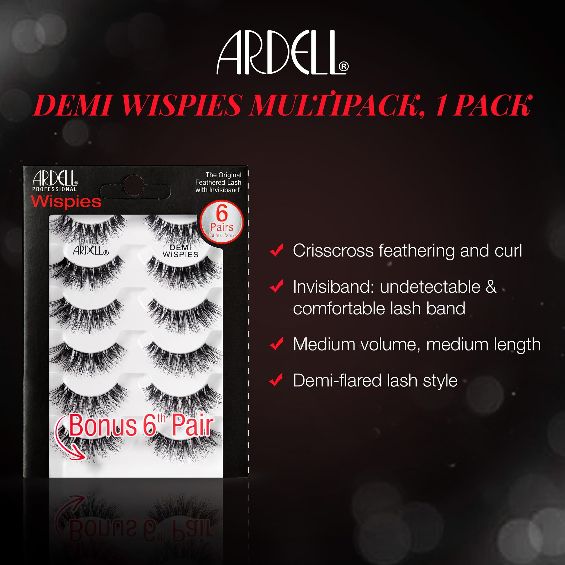 Black Ardell Demi Wispies Eyelashes – Multi-Dimensional, Eyelashes Natural Look, 6 Pairs